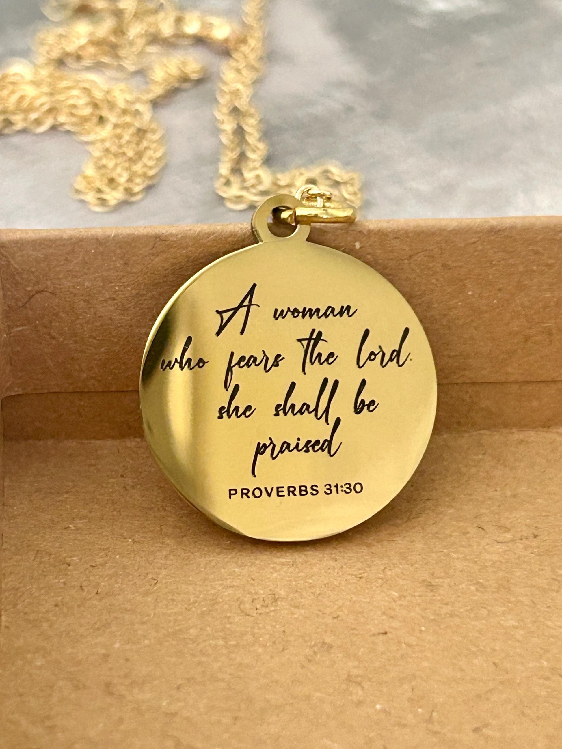A Woman who fears The Lord shall be praised, Christian Gifts, Bible Verse Necklace, Proverbs Woman, Retreat Gifts, Christian Necklace