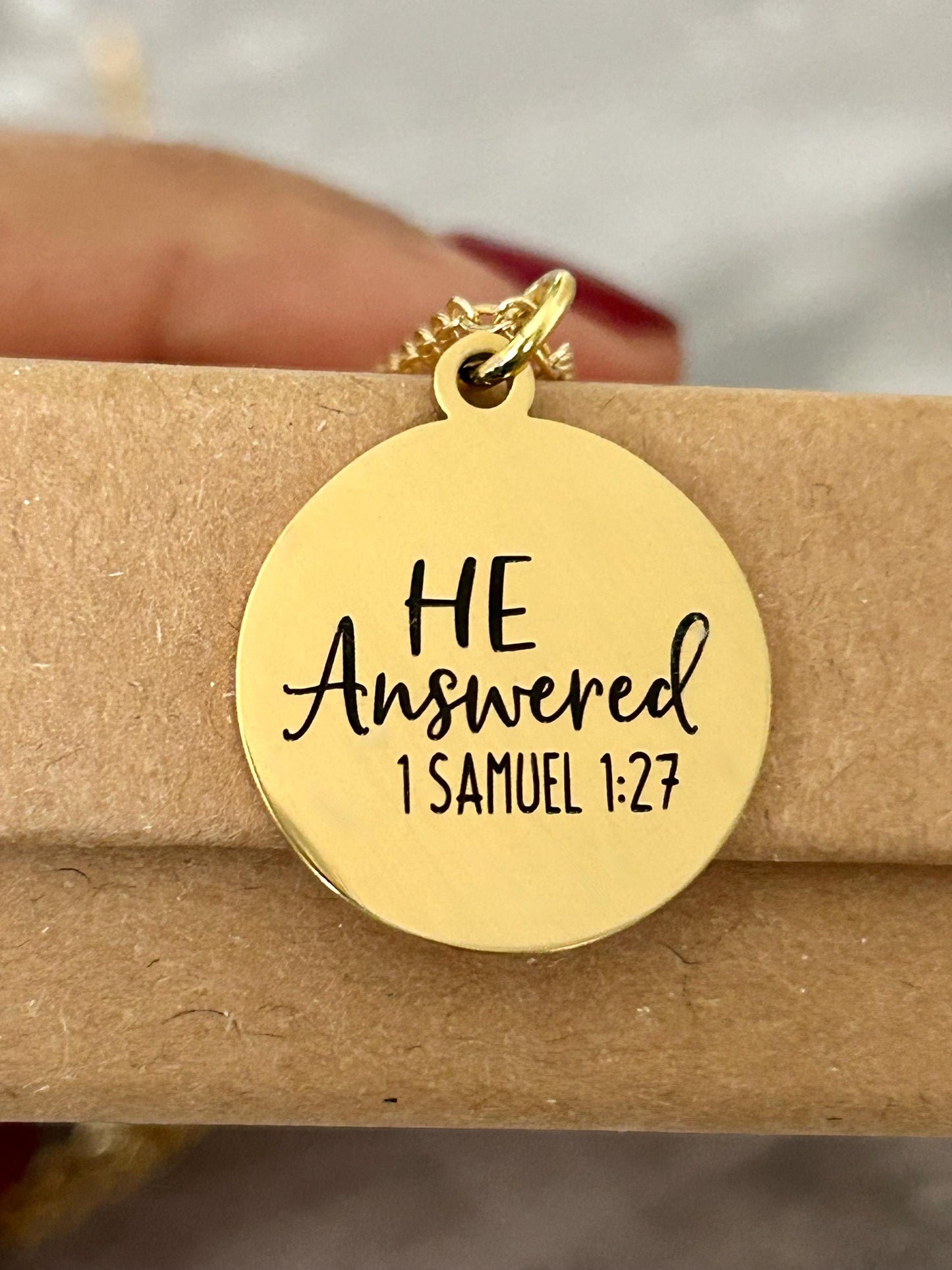 He Answered Bible Verse Necklace 1 Samuel 1: 27, Christian Gifts, Scripture Jewelry, Personalized Charm