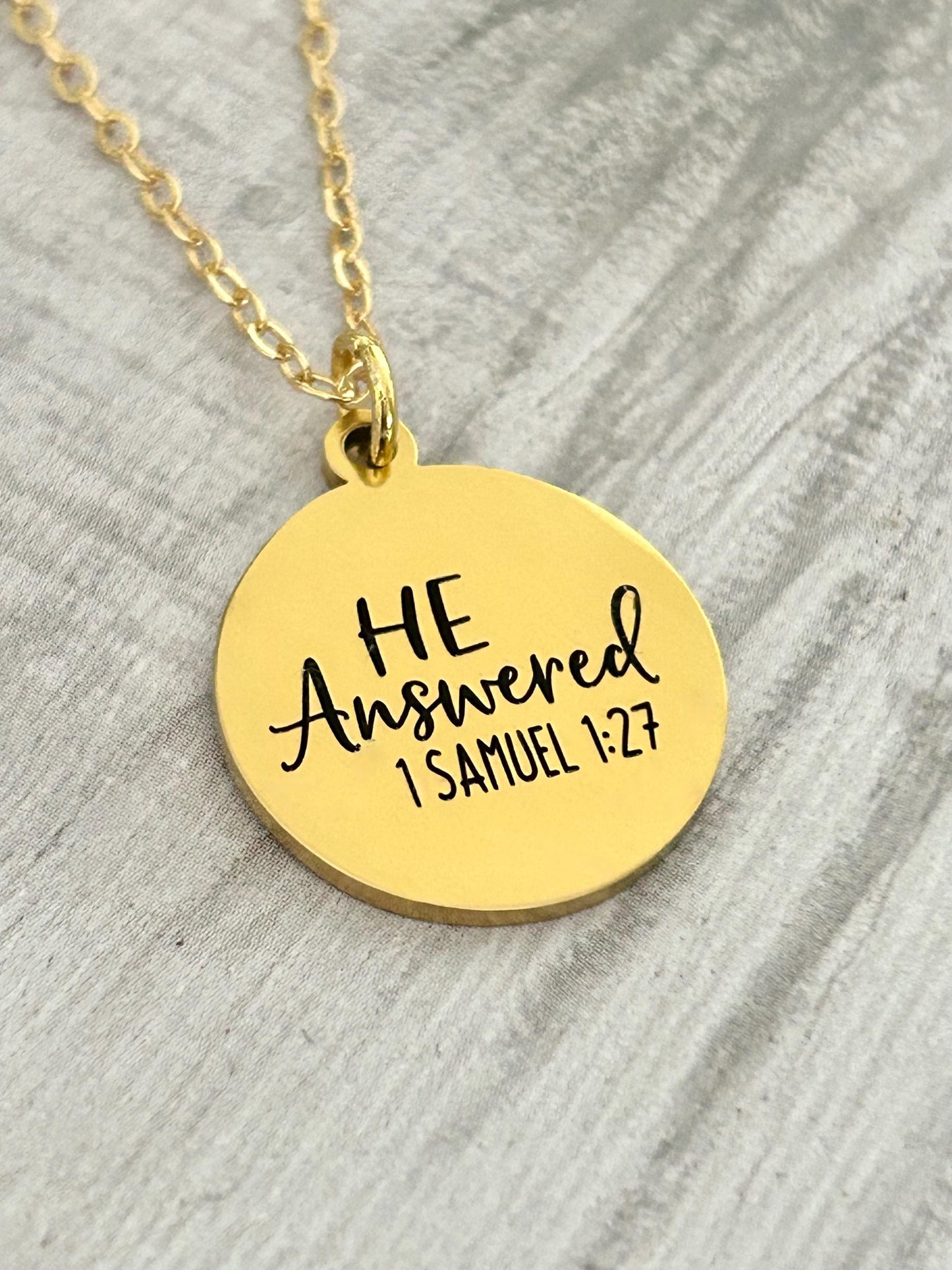 He Answered Bible Verse Necklace 1 Samuel 1: 27, Christian Gifts, Scripture Jewelry, Personalized Charm