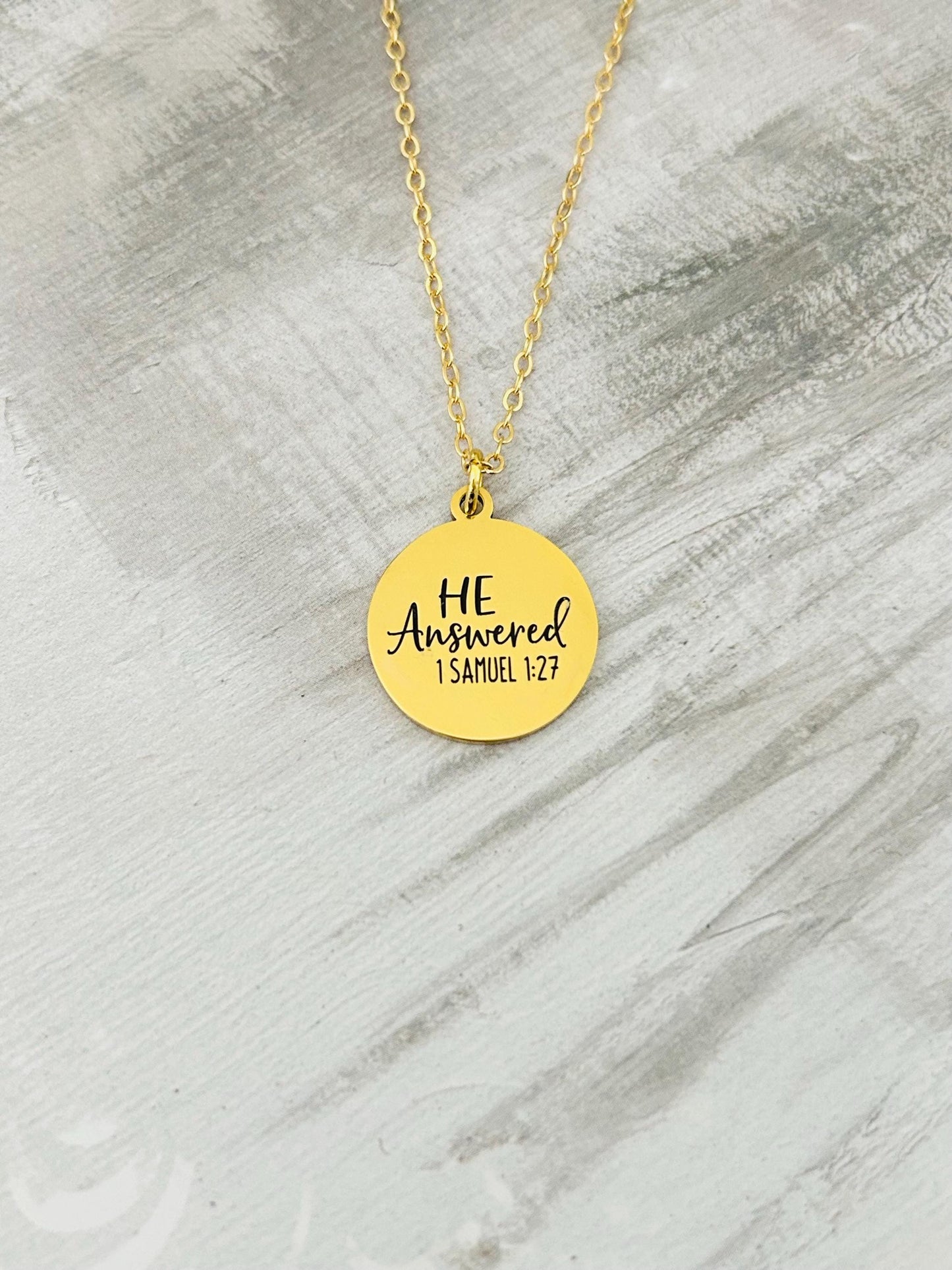 He Answered Bible Verse Necklace 1 Samuel 1: 27, Christian Gifts, Scripture Jewelry, Personalized Charm