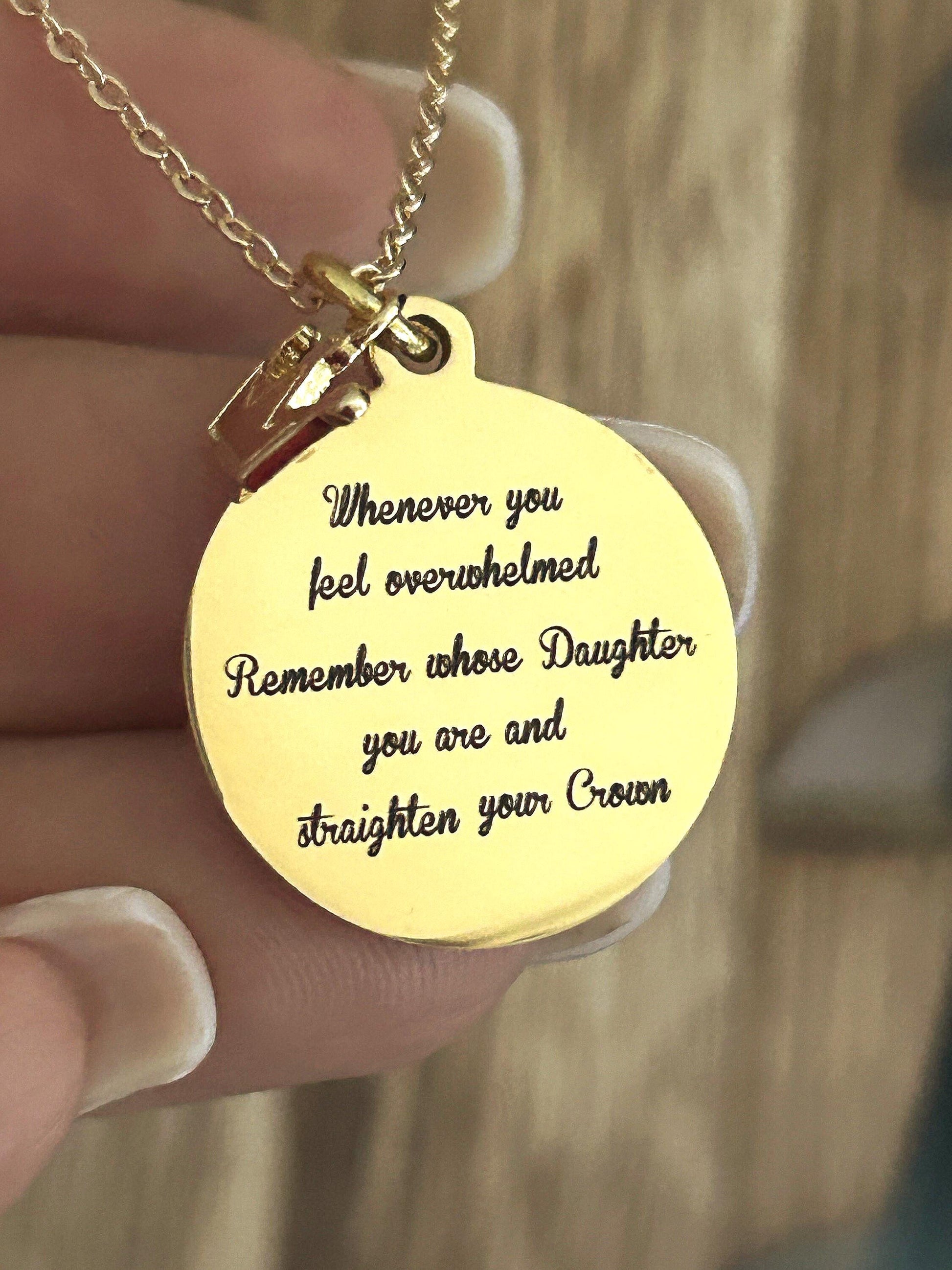 To My Daughter Straighten Your Crown Gold Charm Necklace, Daughter of The King, Gifts for daughter, Faith Birthday Gift, Baptism Affirmation