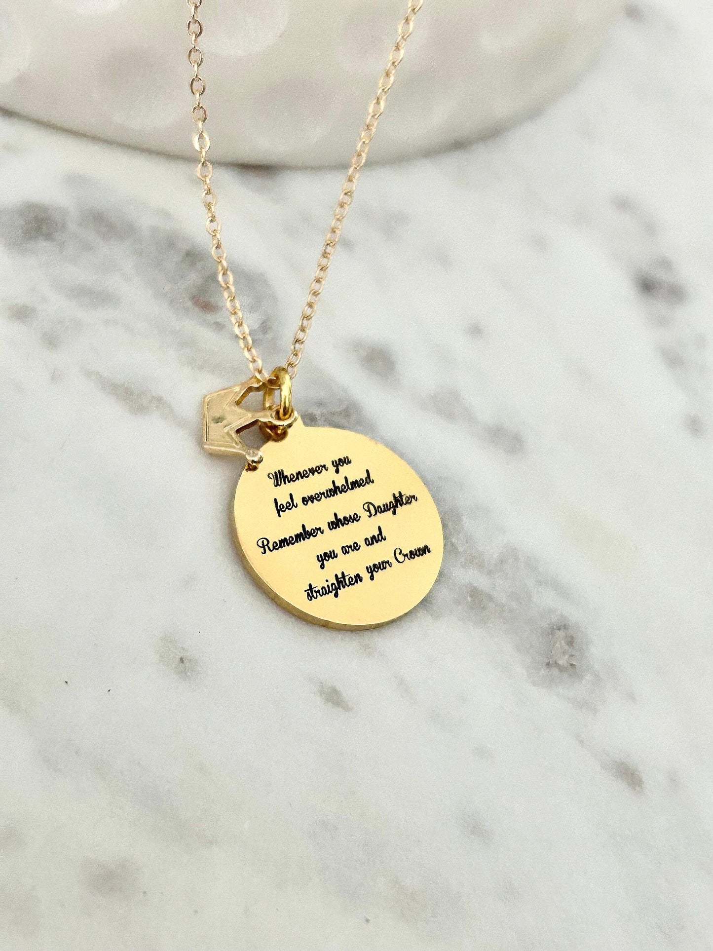 To My Daughter Straighten Your Crown Gold Charm Necklace, Daughter of The King, Gifts for daughter, Faith Birthday Gift, Baptism Affirmation