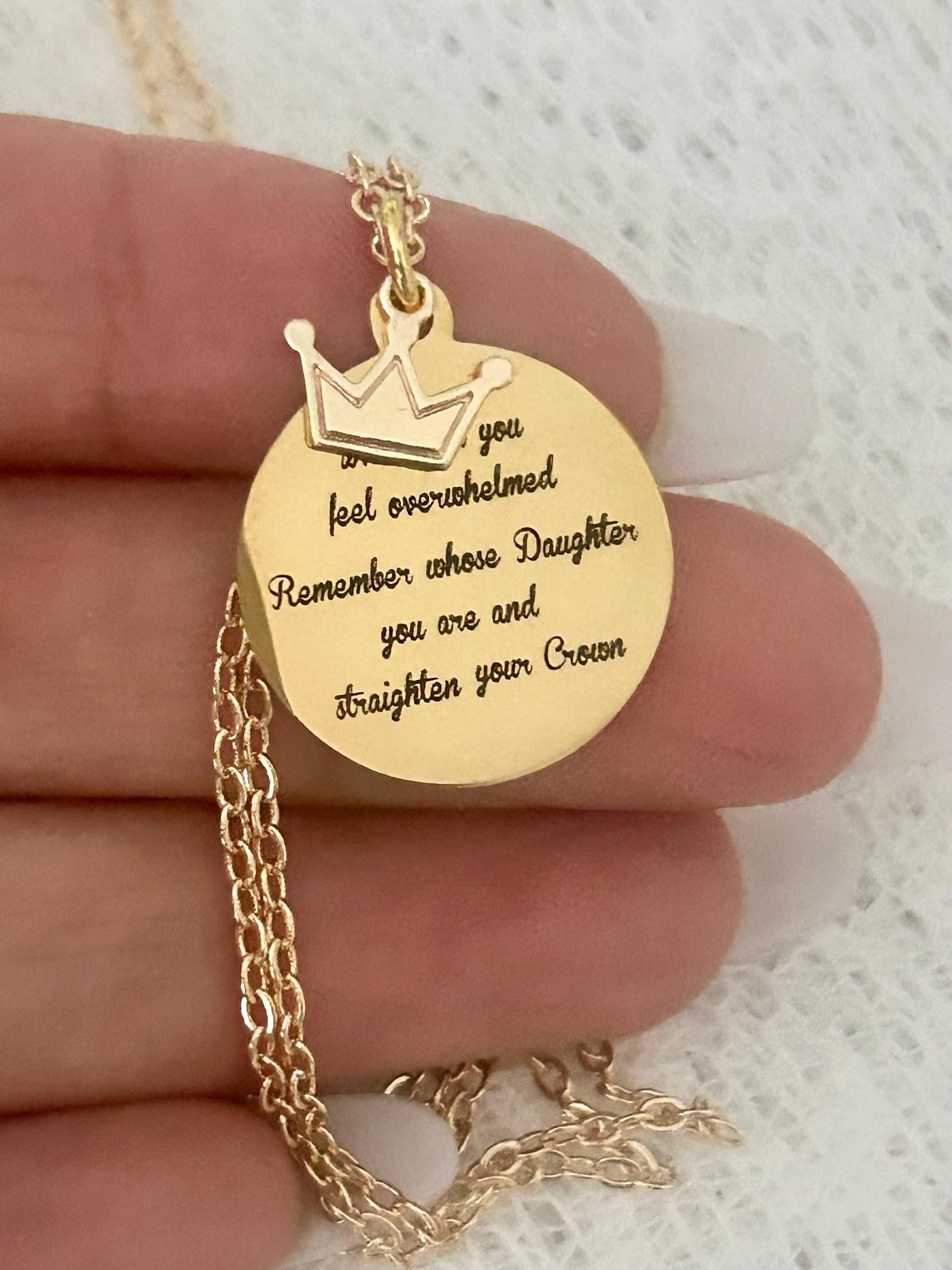 To My Daughter Straighten Your Crown Gold Charm Necklace, Daughter of The King, Gifts for daughter, Faith Birthday Gift, Baptism Affirmation