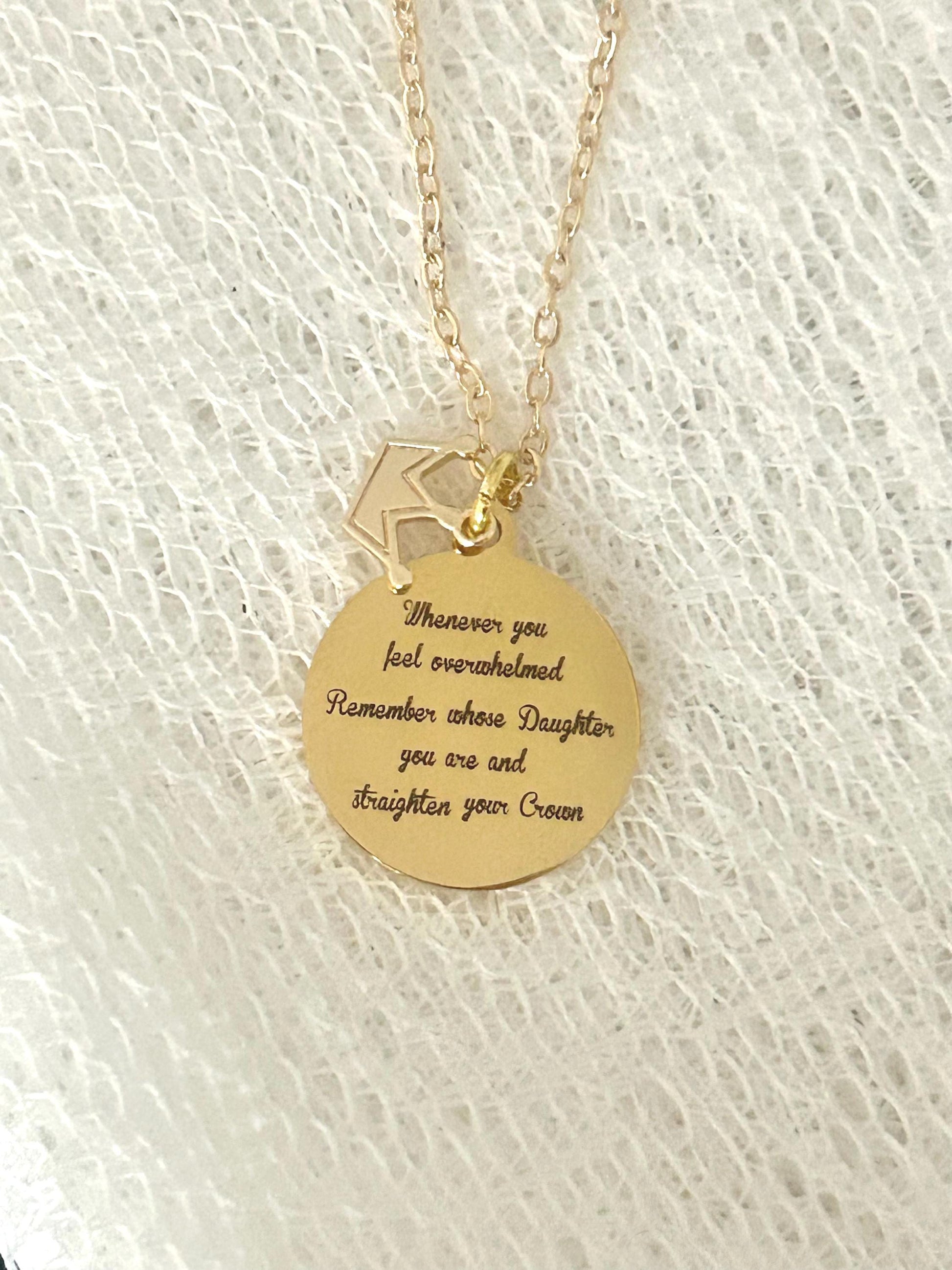To My Daughter Straighten Your Crown Gold Charm Necklace, Daughter of The King, Gifts for daughter, Faith Birthday Gift, Baptism Affirmation