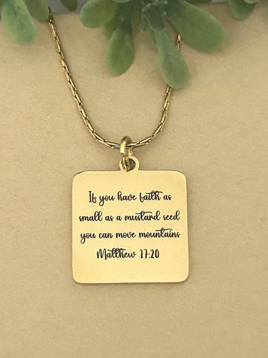 Mustard seed Bible Verse Necklace, Christian Gifts, Scripture Necklace, Mathew 17:20, Easter Jewelry, gift for Mom, Faith can move mountains