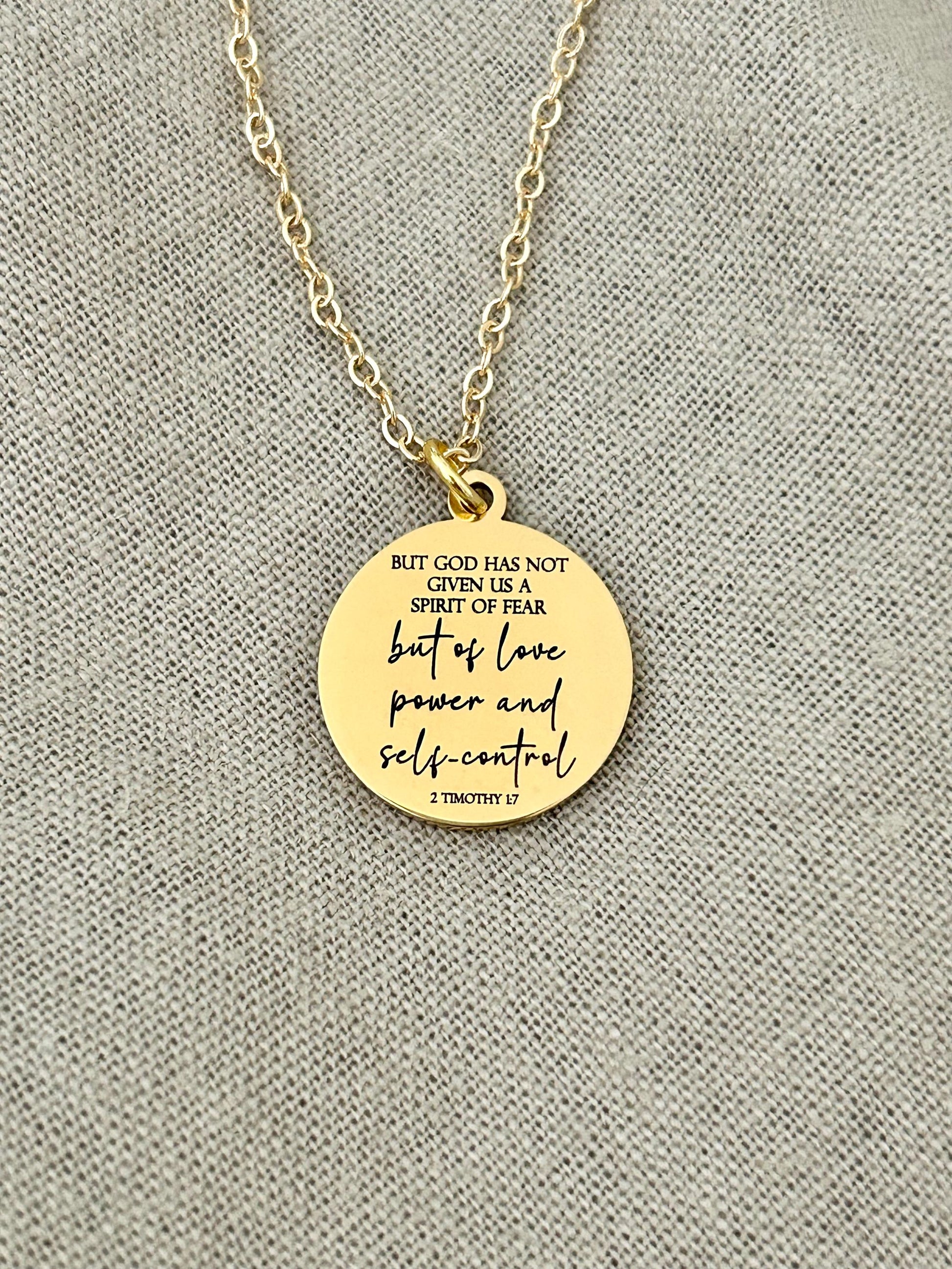For God Has Not Given Us A Spirit Of Fear, Power Love Sound Mind Necklace, Bible Verse Custom Necklace, 2 Tim 1:7, Gold Charm Necklace,