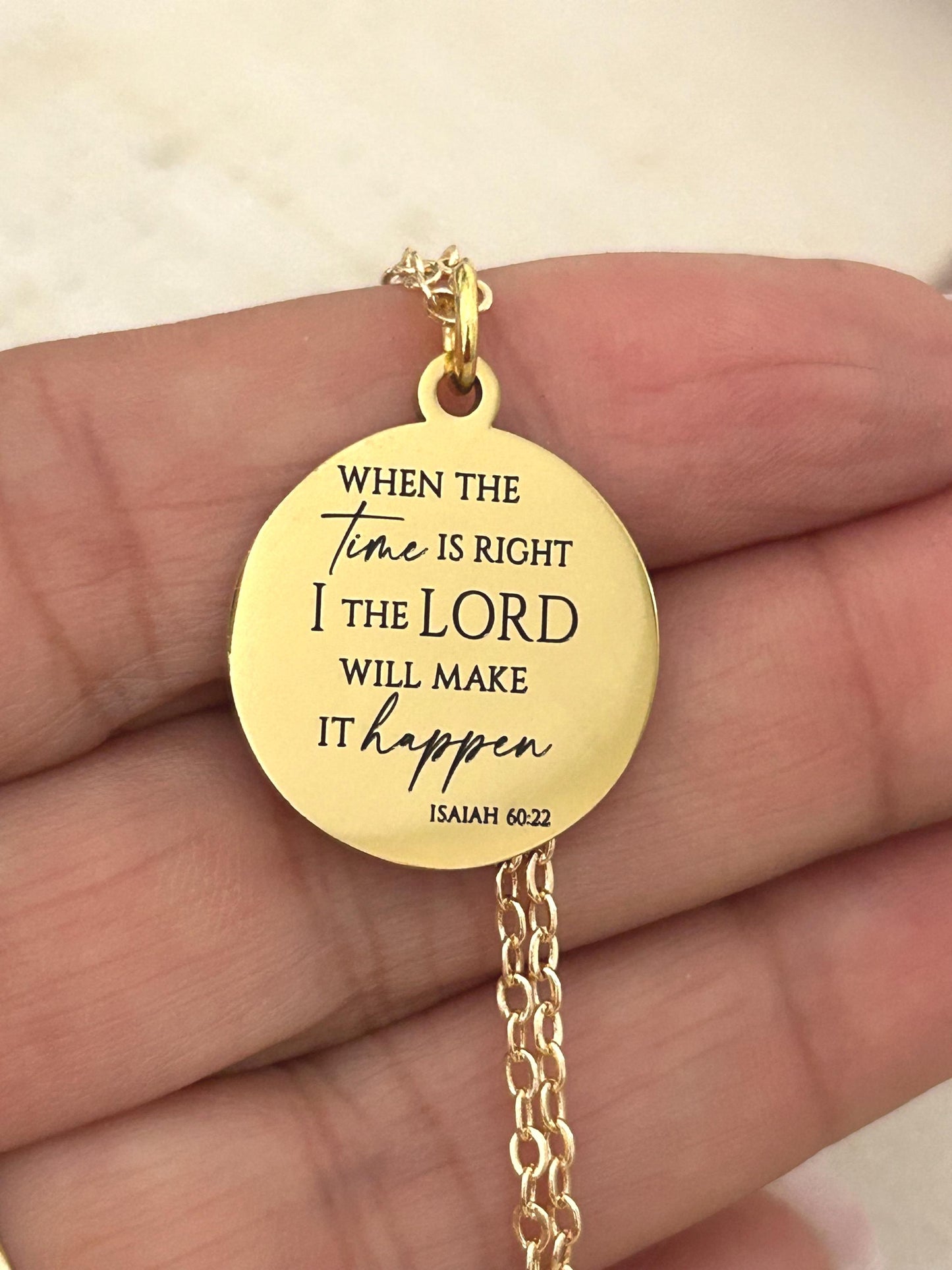When the time is right I The Lord will make it happen, Isaiah 60:22, Christian Gifts, wait on The Lord, Scripture Gift Personalized Necklace