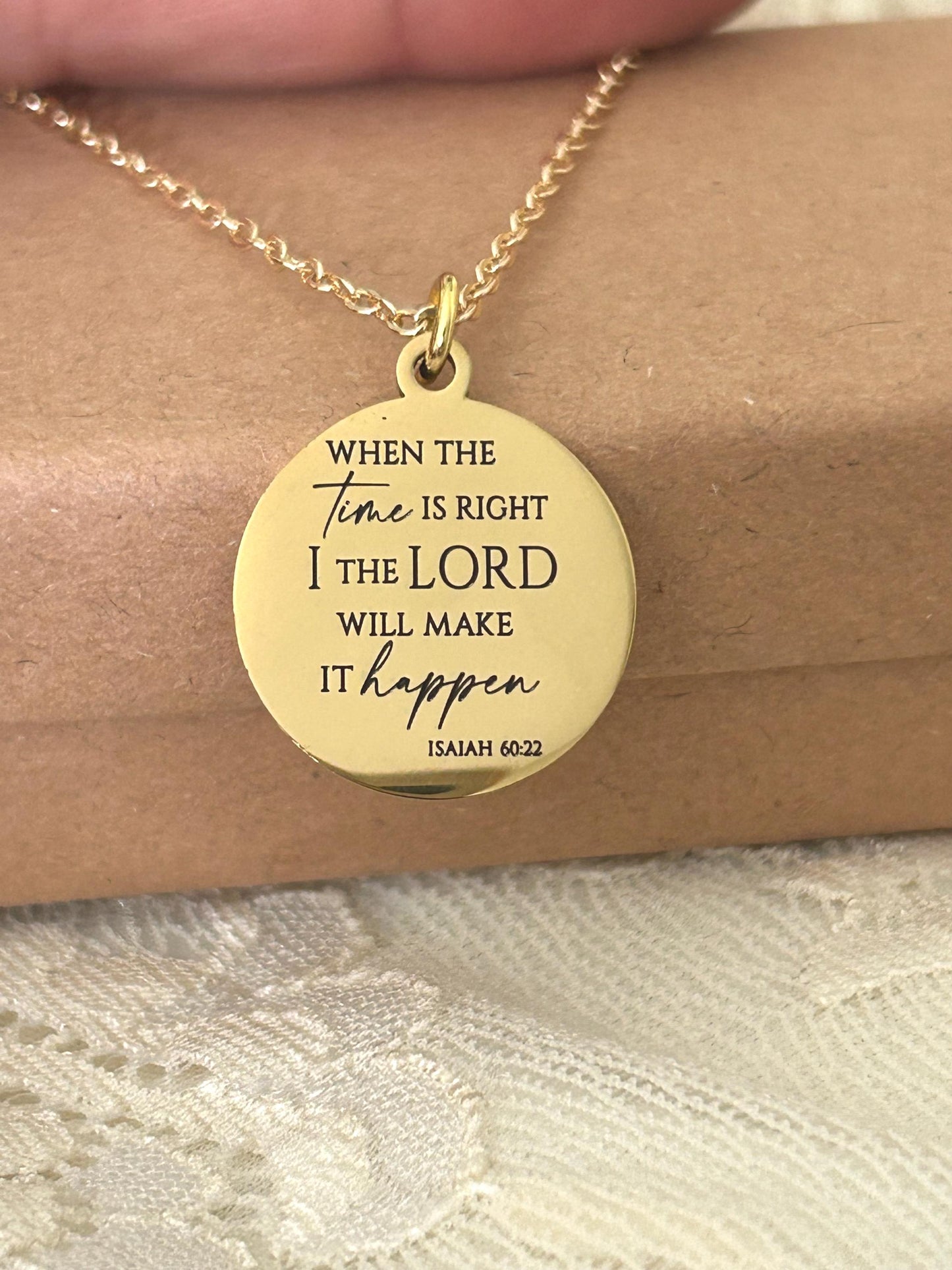 When the time is right I The Lord will make it happen, Isaiah 60:22, Christian Gifts, wait on The Lord, Scripture Gift Personalized Necklace