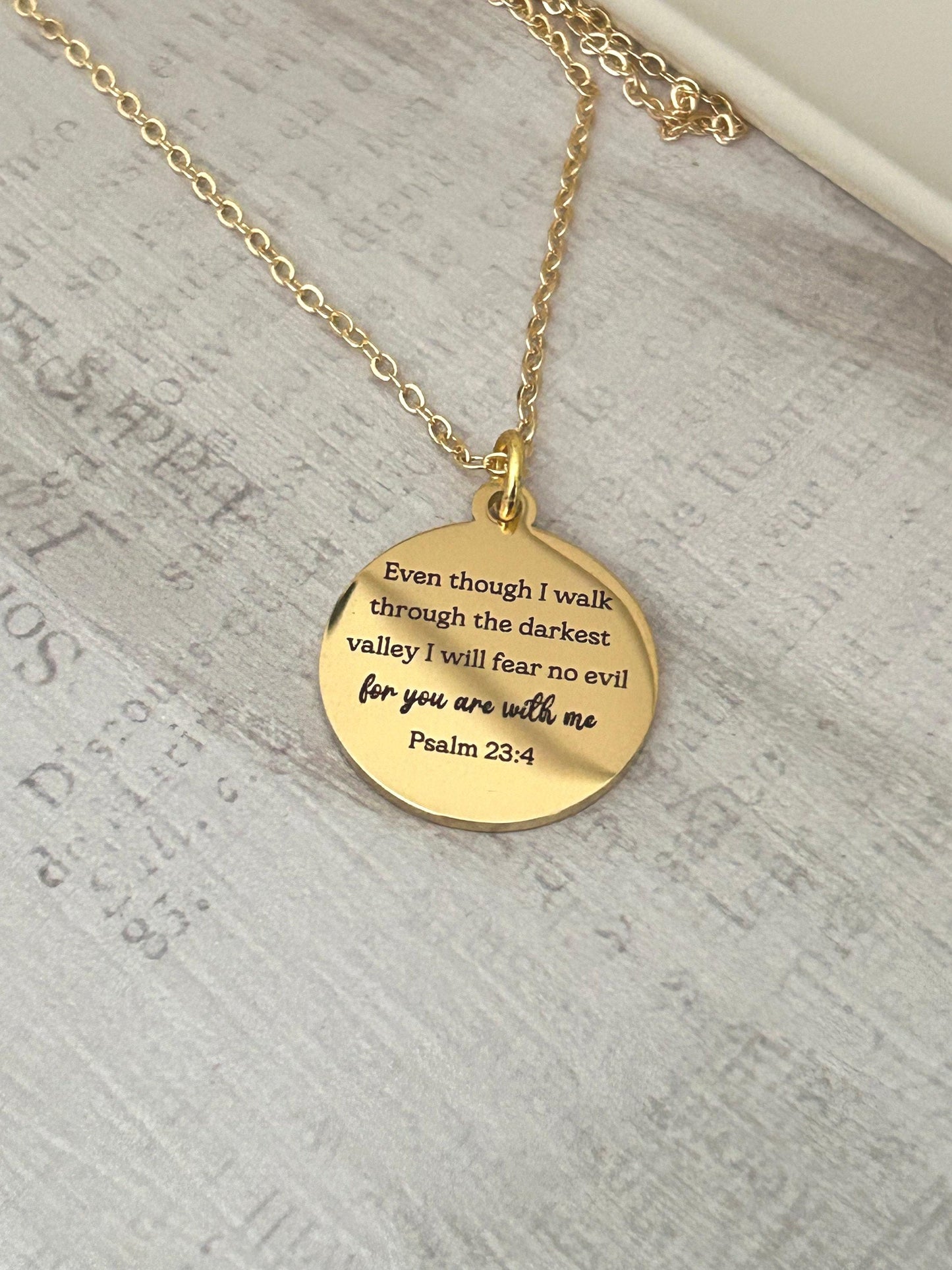 Psalm 23:4 Necklace | “Even Though I Walk Through the Darkest Valley” Engraved Necklace | Christian Gift for Women | Faith Jewelry | Bible V