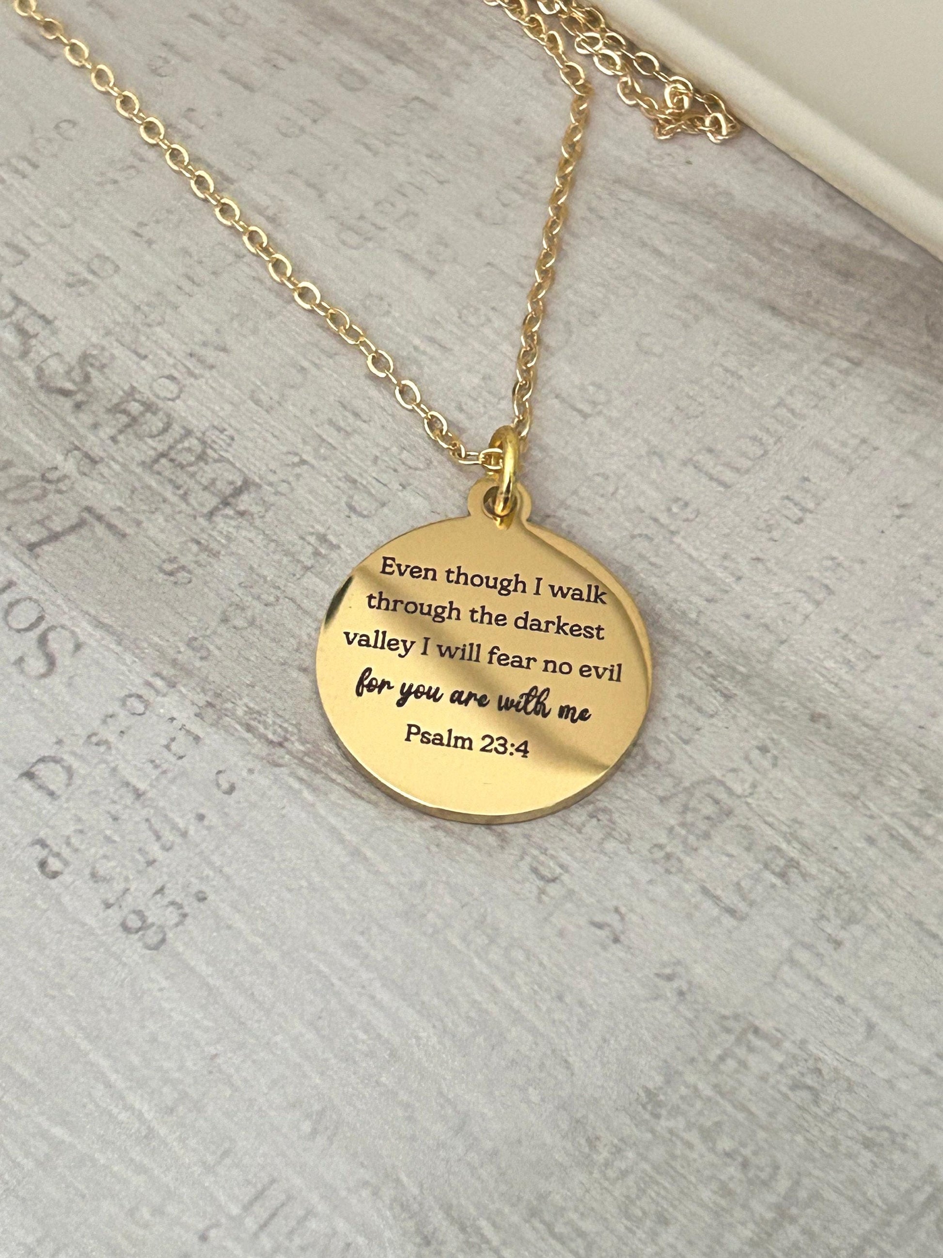 Psalm 23:4 Necklace | “Even Though I Walk Through the Darkest Valley” Engraved Necklace | Christian Gift for Women | Faith Jewelry | Bible V