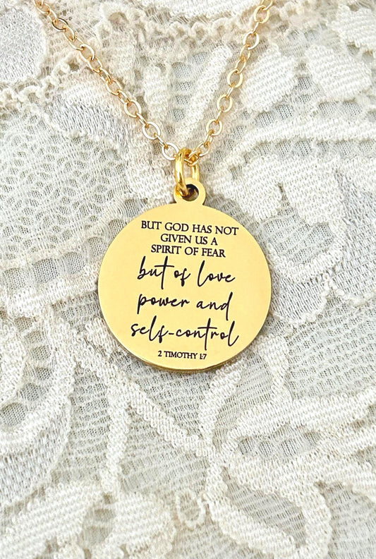For God Has Not Given Us A Spirit Of Fear, Power Love Sound Mind Necklace, Bible Verse Custom Necklace, 2 Tim 1:7, Gold Charm Necklace,