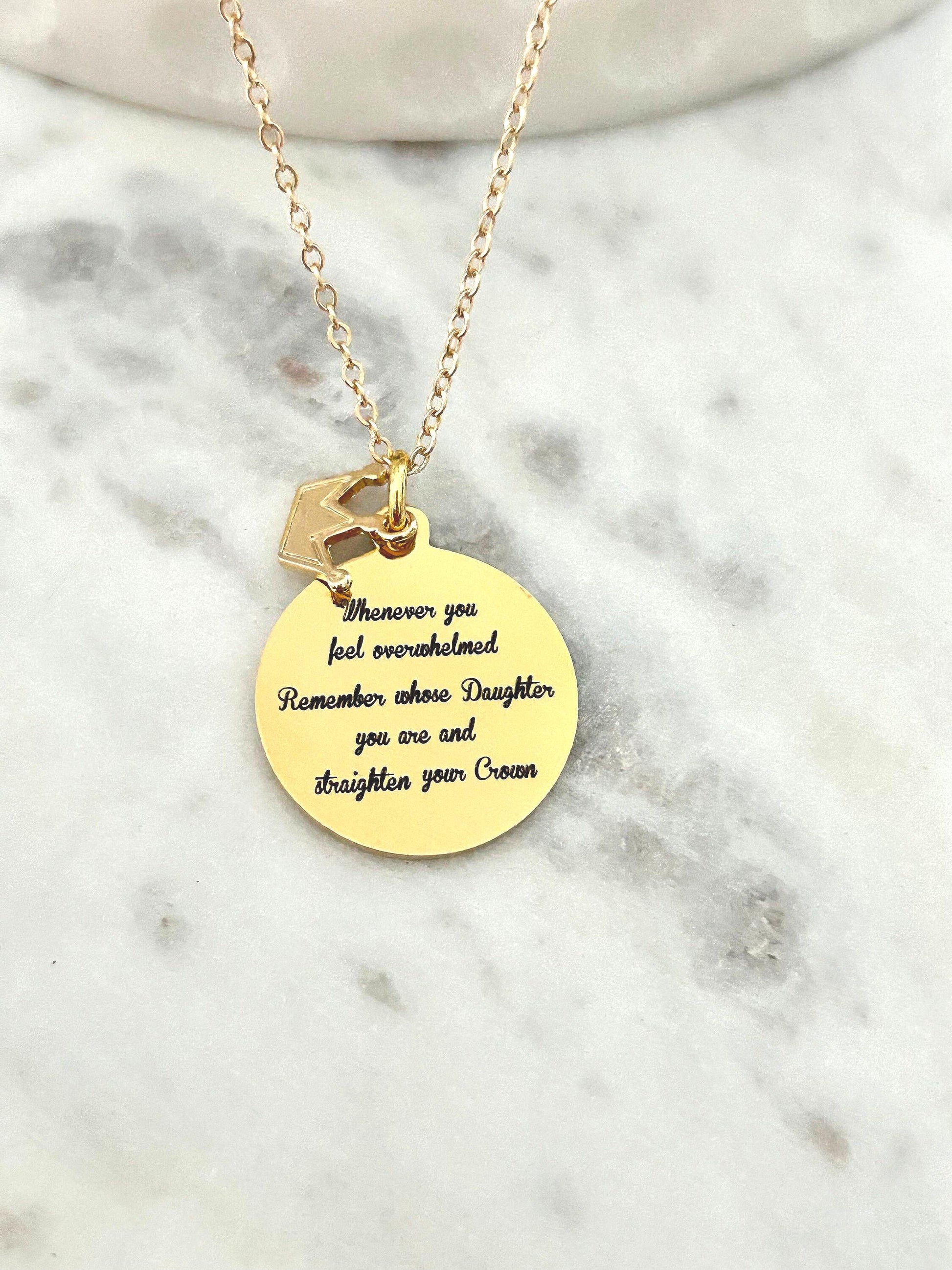 To My Daughter Straighten Your Crown Gold Charm Necklace, Daughter of The King, Gifts for daughter, Faith Birthday Gift, Baptism Affirmation