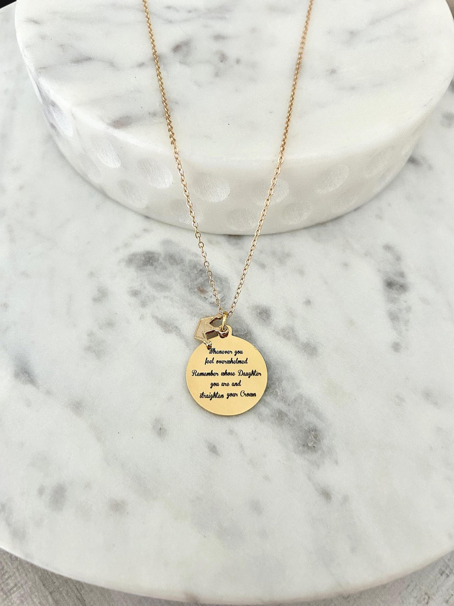 To My Daughter Straighten Your Crown Gold Charm Necklace, Daughter of The King, Gifts for daughter, Faith Birthday Gift, Baptism Affirmation