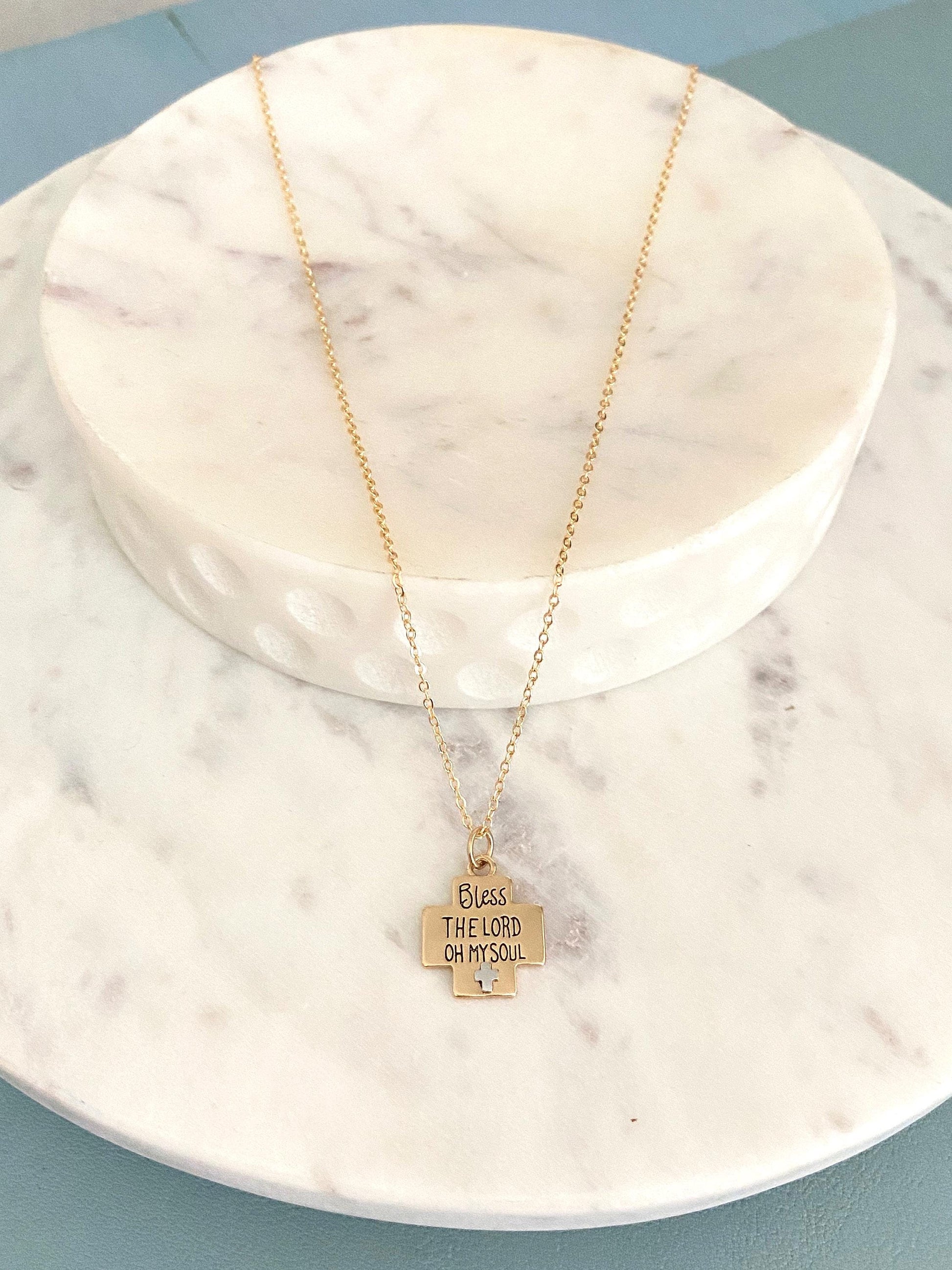 Bless the Lord oh My Soul Bible Verse Necklace, Psalm 103, Christian Gifts, Gold Cross Necklace, Affirmation Baptism gifts, Easter Jewelry