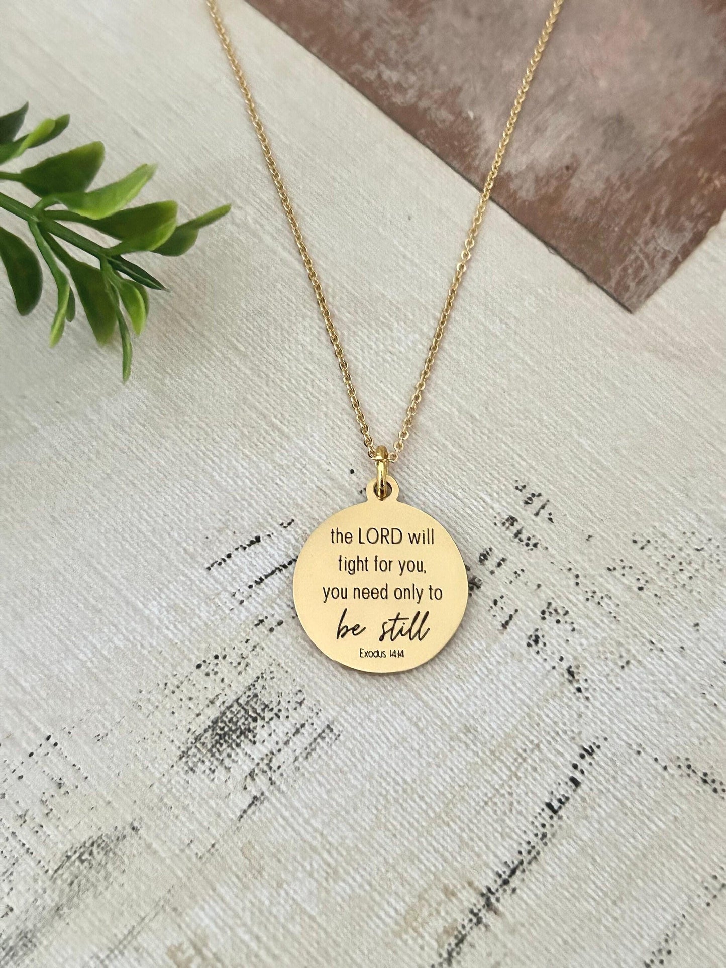The Lord will fight for you Exodus 14:14 Engraved Bible Verse Necklace Christian Gifts Scripture Charms