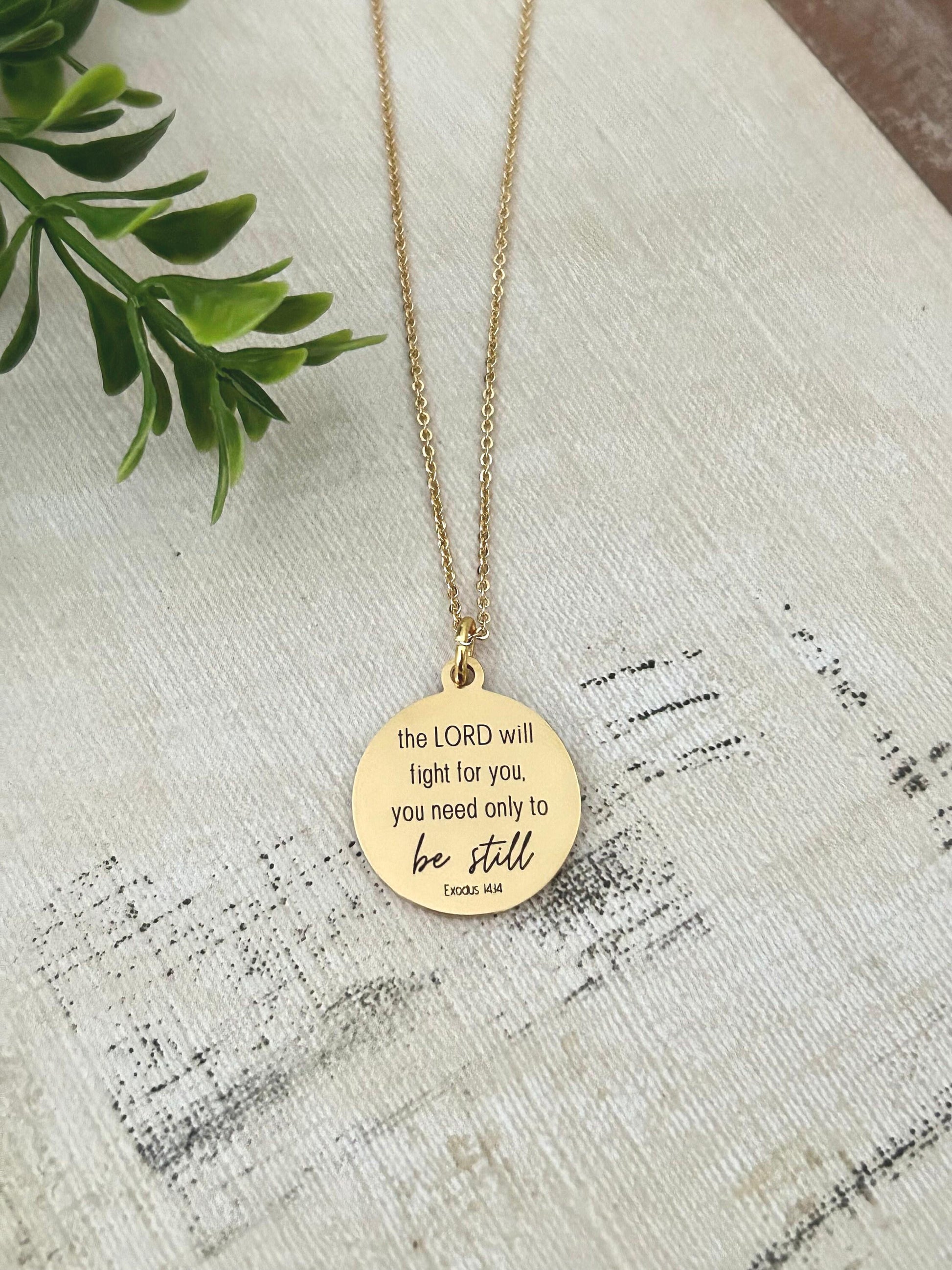 The Lord will fight for you Exodus 14:14 Engraved Bible Verse Necklace Christian Gifts Scripture Charms