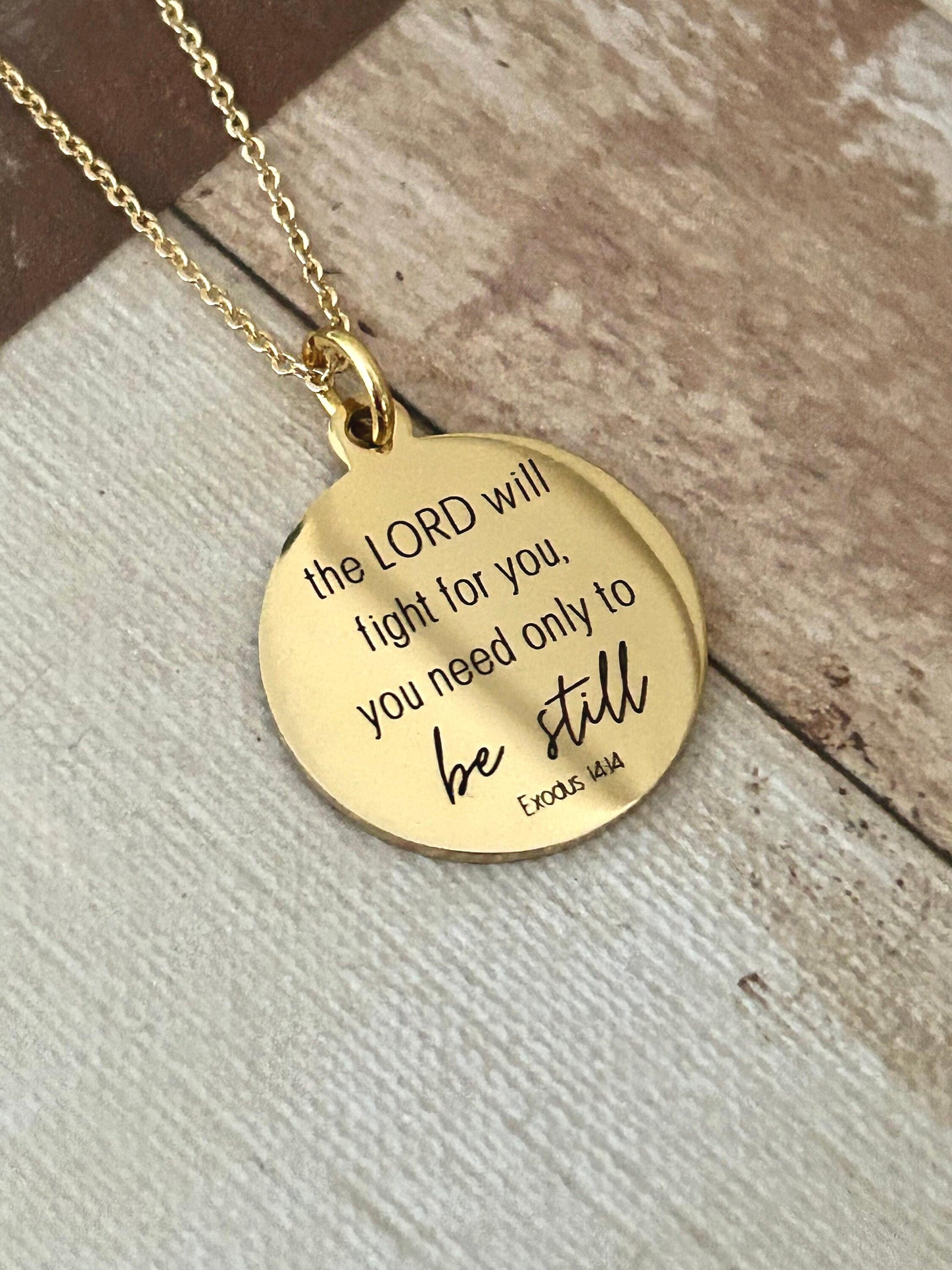 The Lord will fight for you Exodus 14:14 Engraved Bible Verse Necklace Christian Gifts Scripture Charms