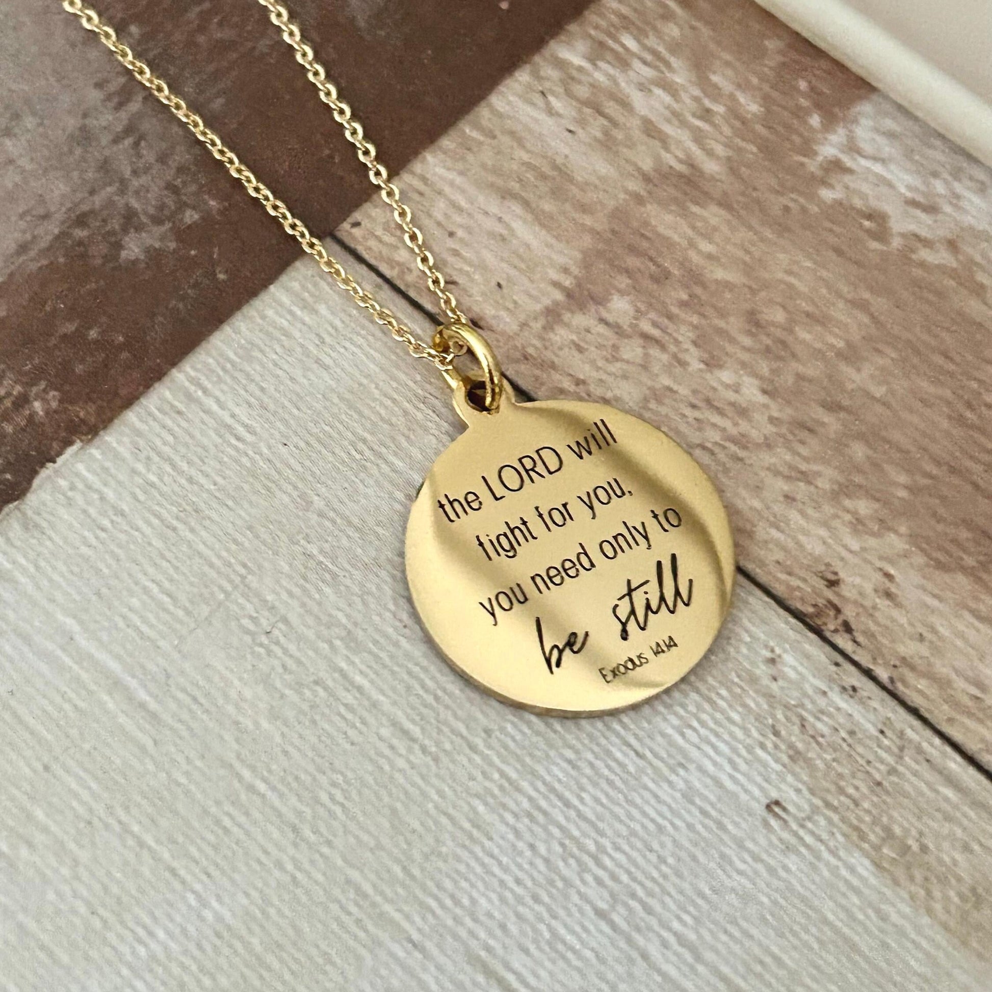 The Lord will fight for you Exodus 14:14 Engraved Bible Verse Necklace Christian Gifts Scripture Charms