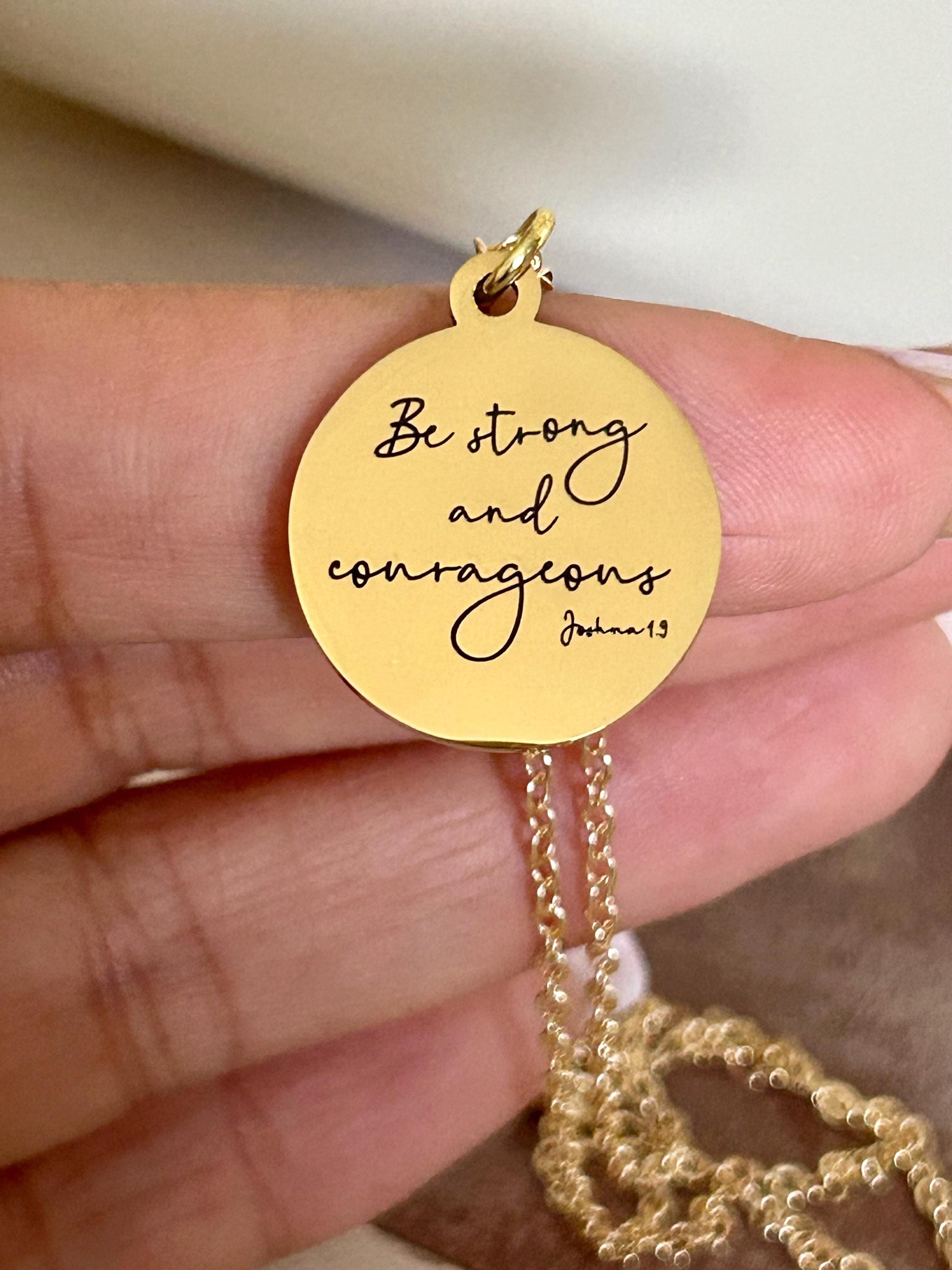 Be Strong and Courageous Necklace | Joshua 1:9 Bible Verse Necklace | Christian Gift | Faith Jewelry | Inspirational Scripture Necklace