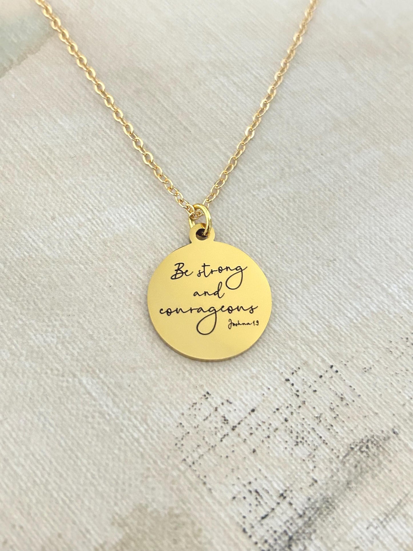 Be Strong and Courageous Necklace | Joshua 1:9 Bible Verse Necklace | Christian Gift | Faith Jewelry | Inspirational Scripture Necklace