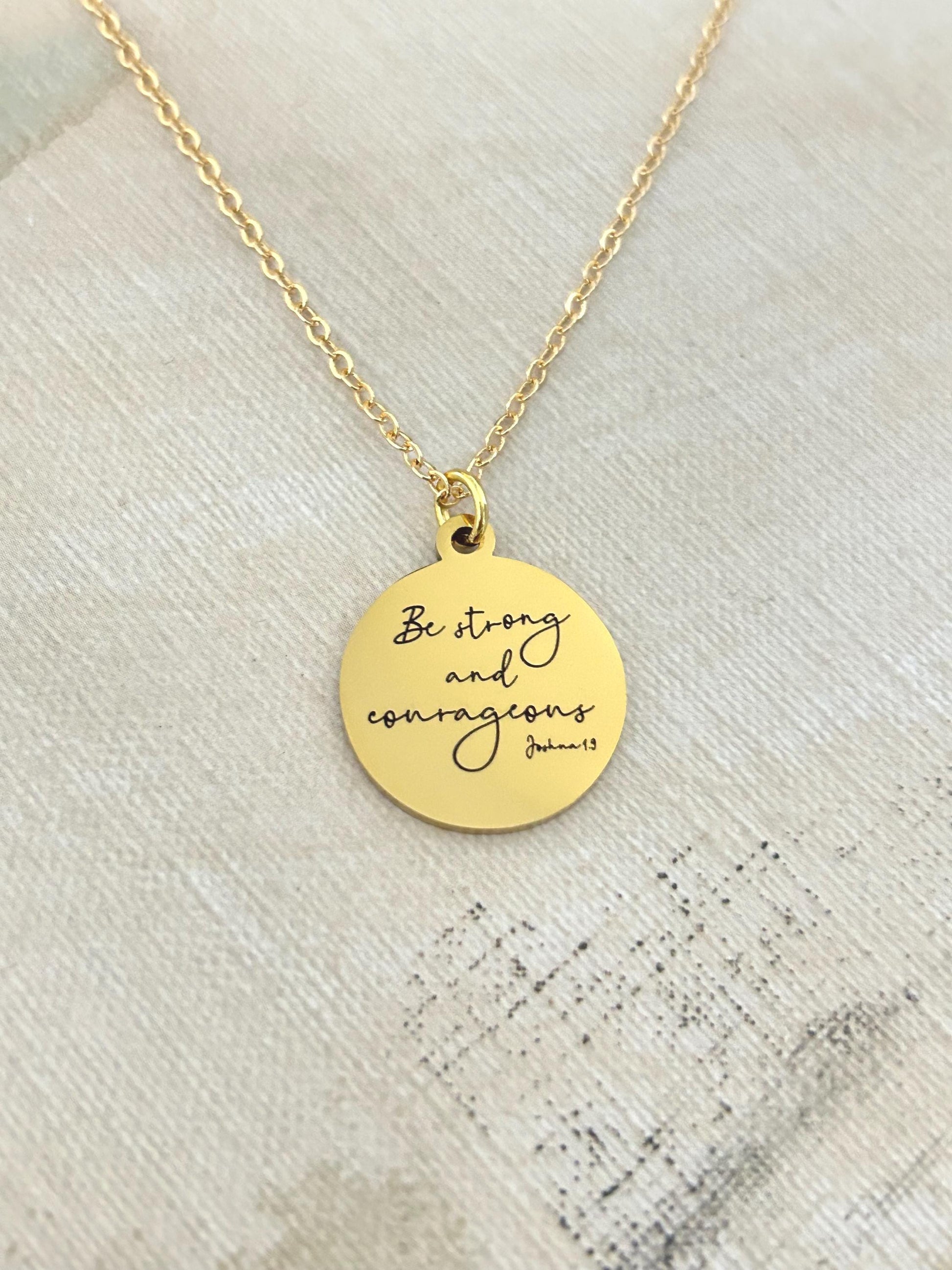 Be Strong and Courageous Necklace | Joshua 1:9 Bible Verse Necklace | Christian Gift | Faith Jewelry | Inspirational Scripture Necklace