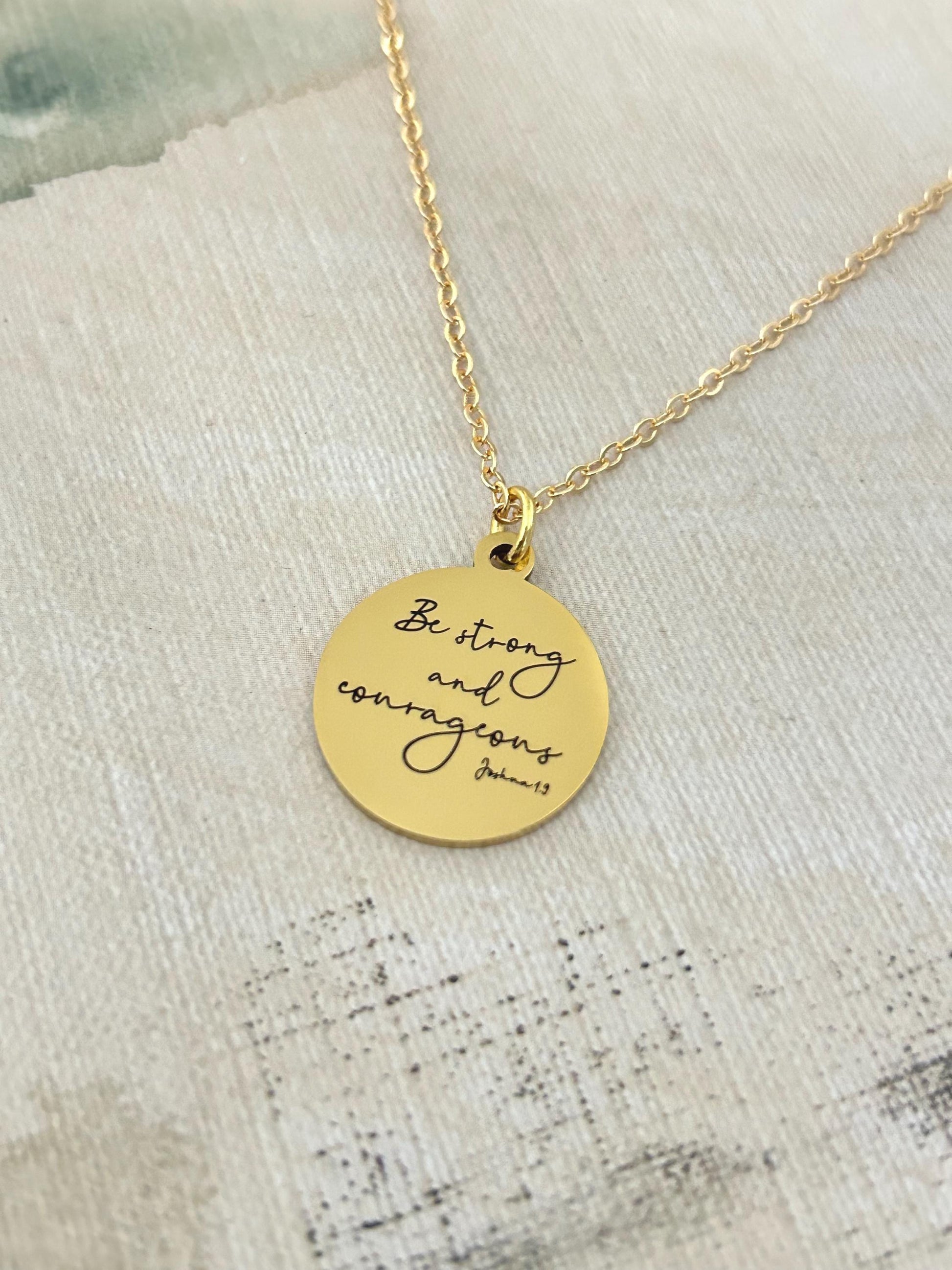 Be Strong and Courageous Necklace | Joshua 1:9 Bible Verse Necklace | Christian Gift | Faith Jewelry | Inspirational Scripture Necklace