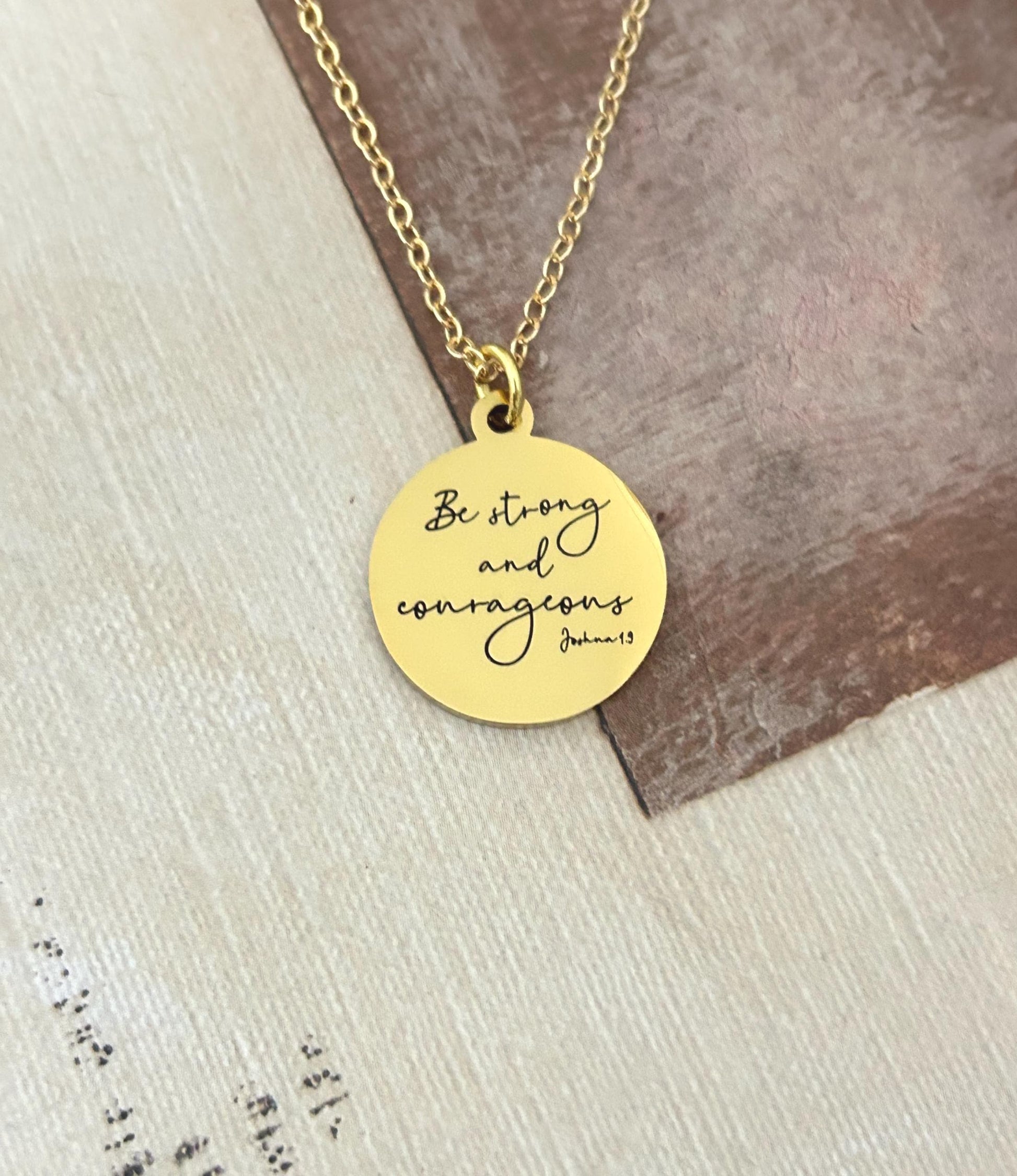 Be Strong and Courageous Necklace | Joshua 1:9 Bible Verse Necklace | Christian Gift | Faith Jewelry | Inspirational Scripture Necklace