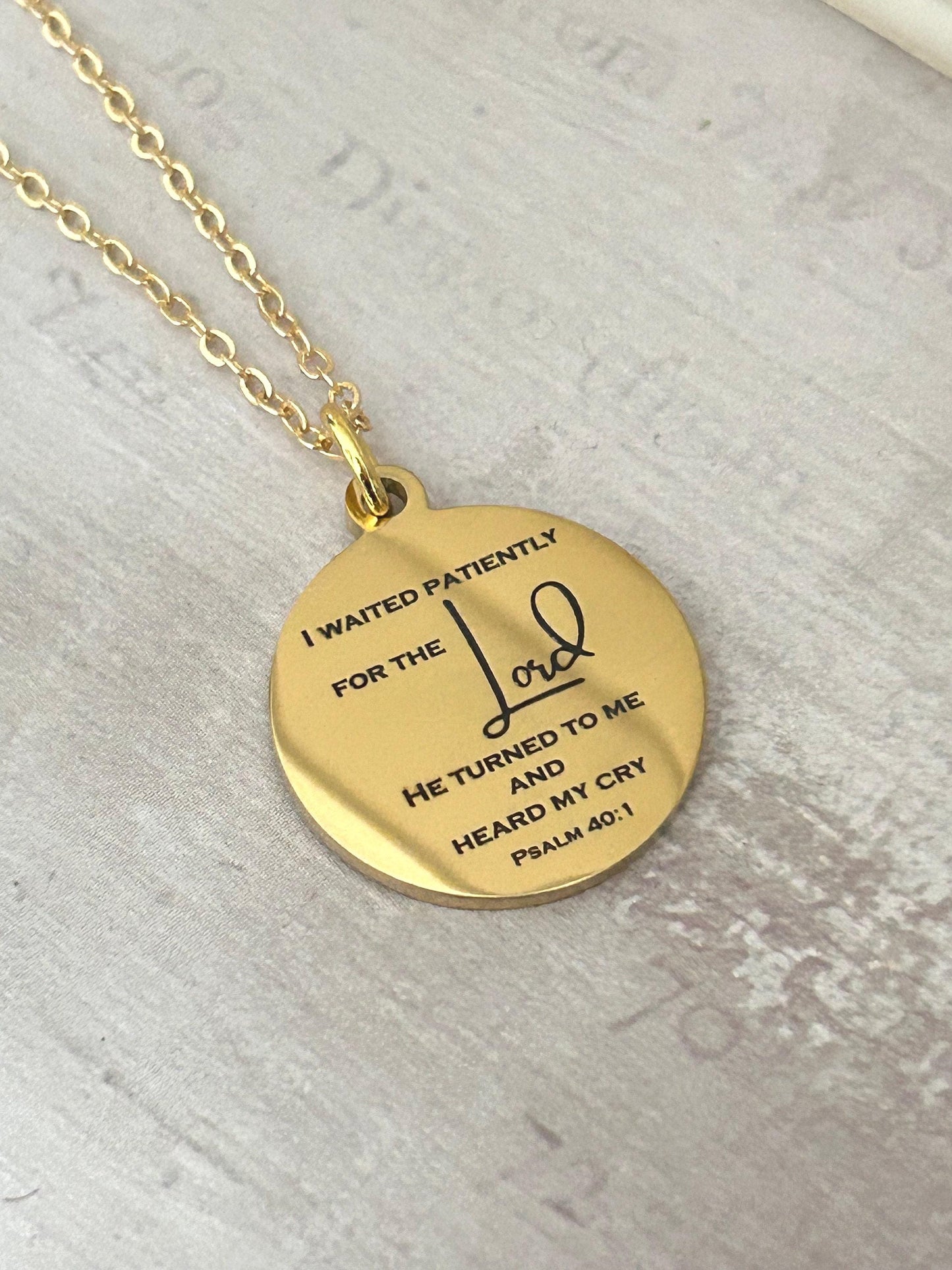 Psalm 40:1 Bible Verse Necklace I waited patiently for The Lord Christian Gift