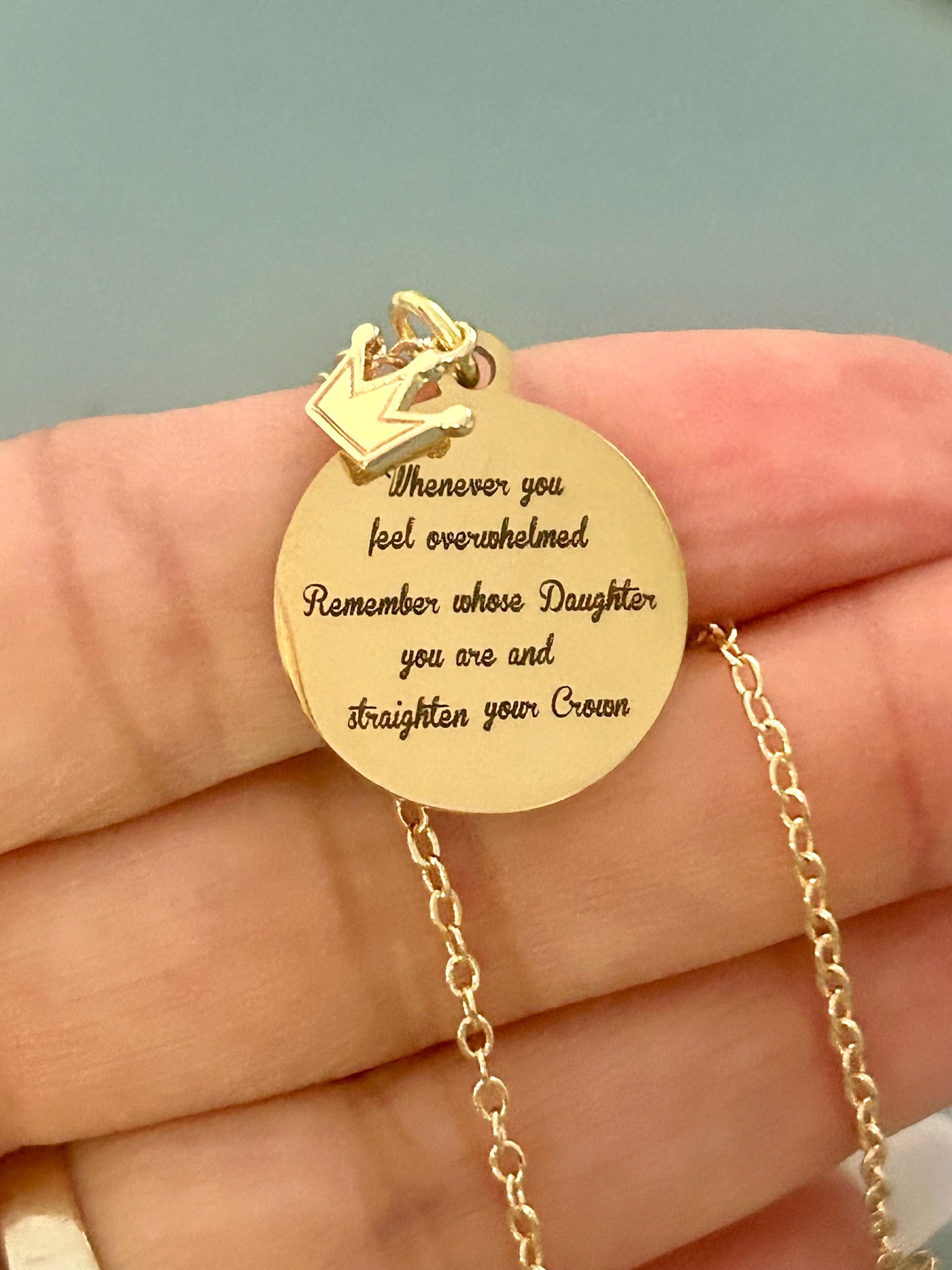 To My Daughter Straighten Your Crown Gold Charm Necklace, Daughter of The King, Gifts for daughter, Faith Birthday Gift, Baptism Affirmation
