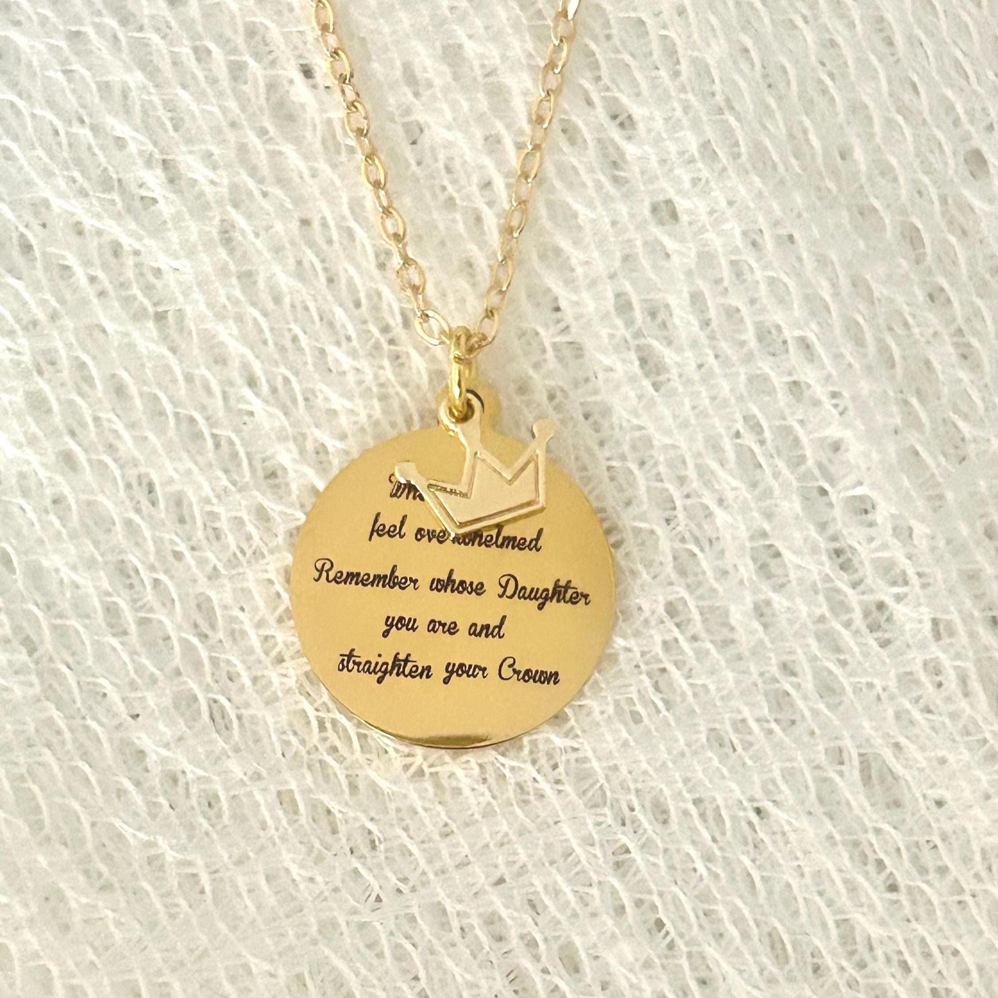 To My Daughter Straighten Your Crown Gold Charm Necklace, Daughter of The King, Gifts for daughter, Faith Birthday Gift, Baptism Affirmation
