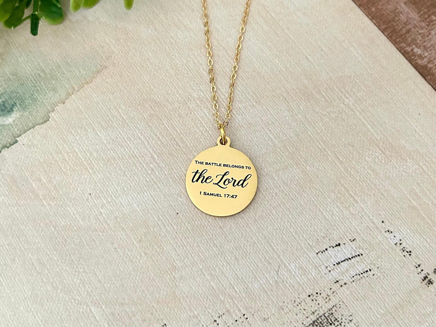 The Battle Belongs To The Lord Bible Verse Necklace, 1 Samuel 17:47, Christian Gifts, Personalized Necklace