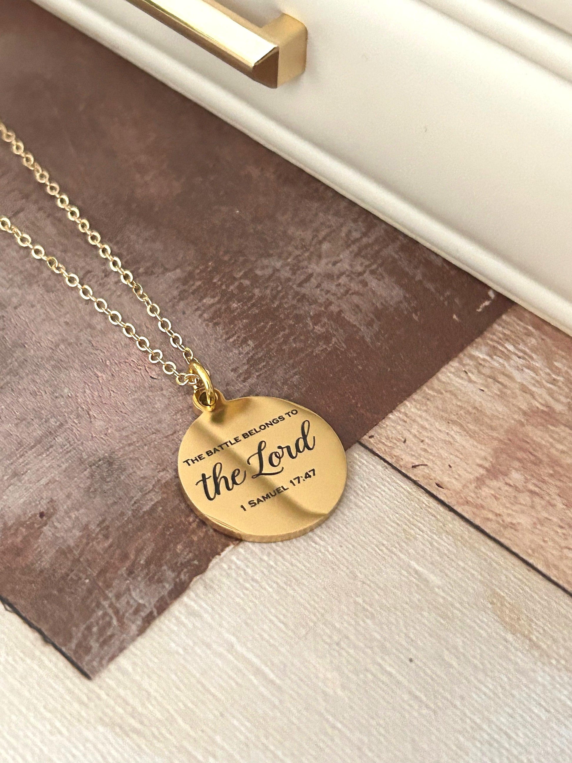 The Battle Belongs To The Lord Bible Verse Necklace, 1 Samuel 17:47, Christian Gifts, Personalized Necklace