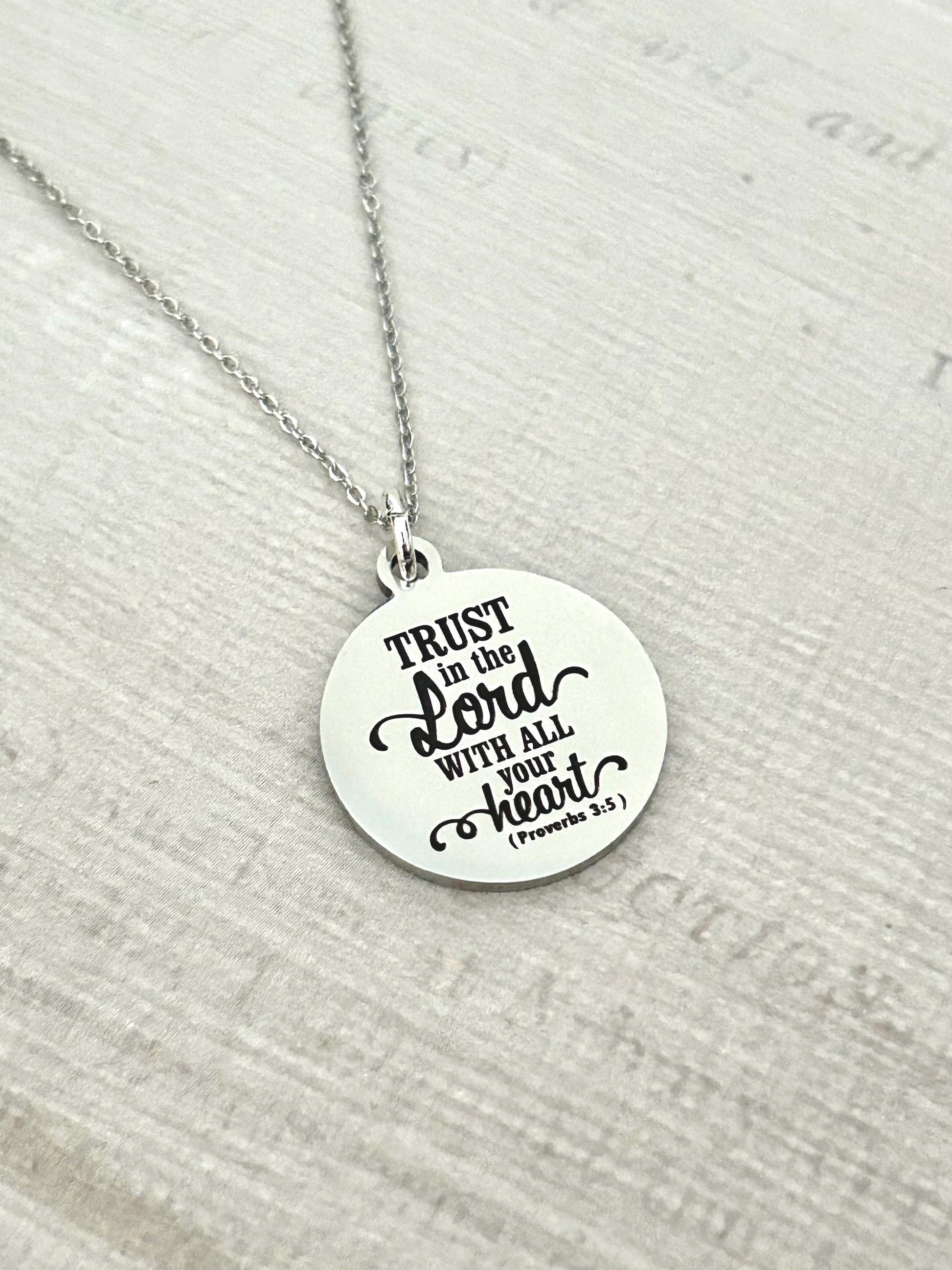 Trust in The Lord with all your heart Proverbs 3:5 Bible Verse Necklace Christian Gifts scripture Charm motivational gift Birthday Gifts