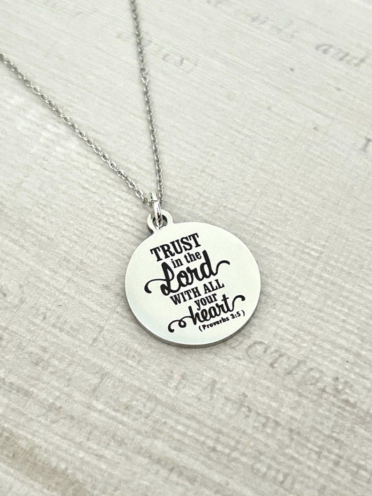 Trust in The Lord with all your heart Proverbs 3:5 Bible Verse Necklace Christian Gifts scripture Charm motivational gift Birthday Gifts