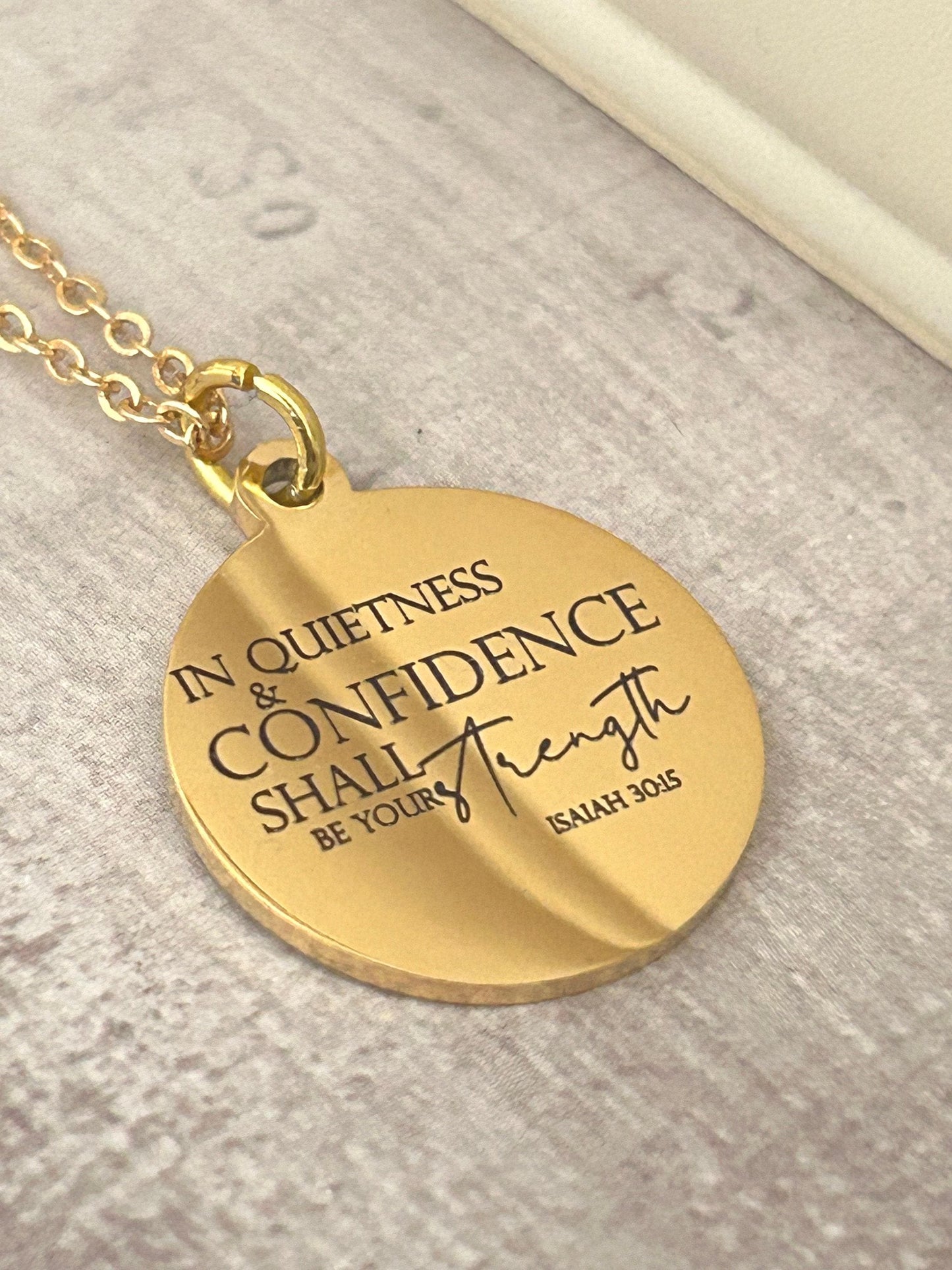 In quietness and confidence is your strength Necklace, Christian Gifts, Introvert Necklace, Calm Confidence Necklace, Silent Power Jewelry