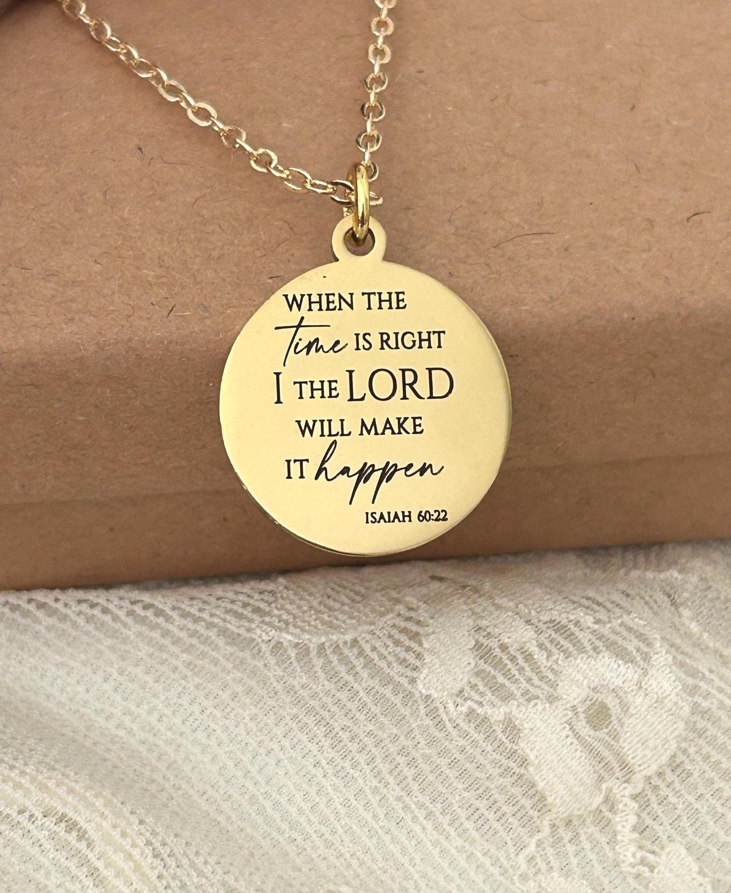 When the time is right I The Lord will make it happen, Isaiah 60:22, Christian Gifts, wait on The Lord, Scripture Gift Personalized Necklace