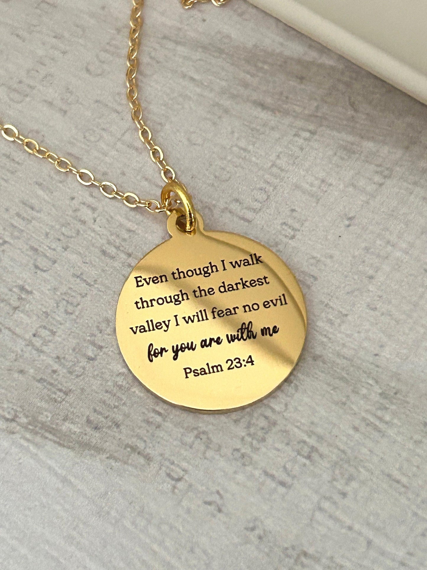 Psalm 23:4 Necklace | “Even Though I Walk Through the Darkest Valley” Engraved Necklace | Christian Gift for Women | Faith Jewelry | Bible V