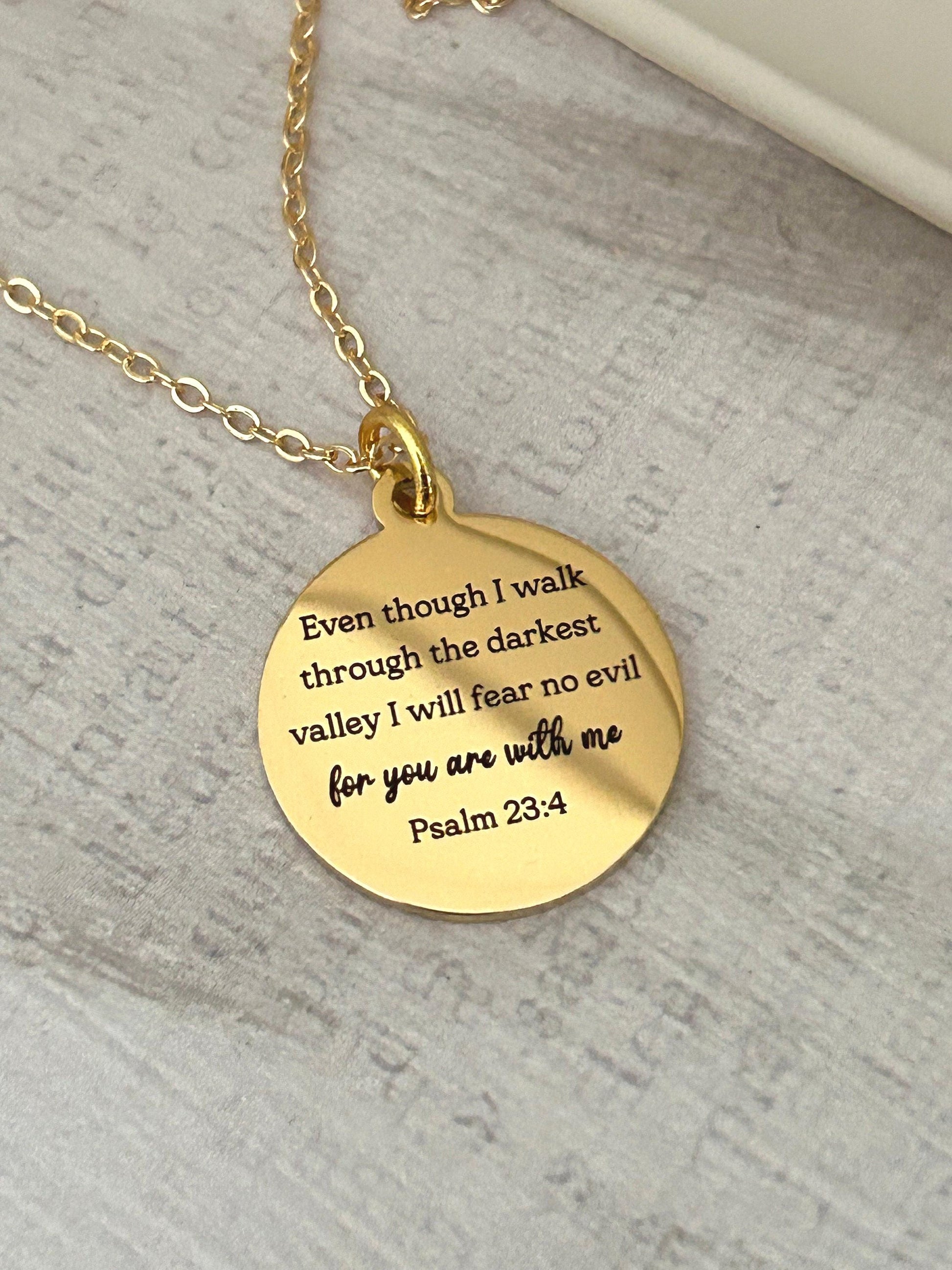 Psalm 23:4 Necklace | “Even Though I Walk Through the Darkest Valley” Engraved Necklace | Christian Gift for Women | Faith Jewelry | Bible V