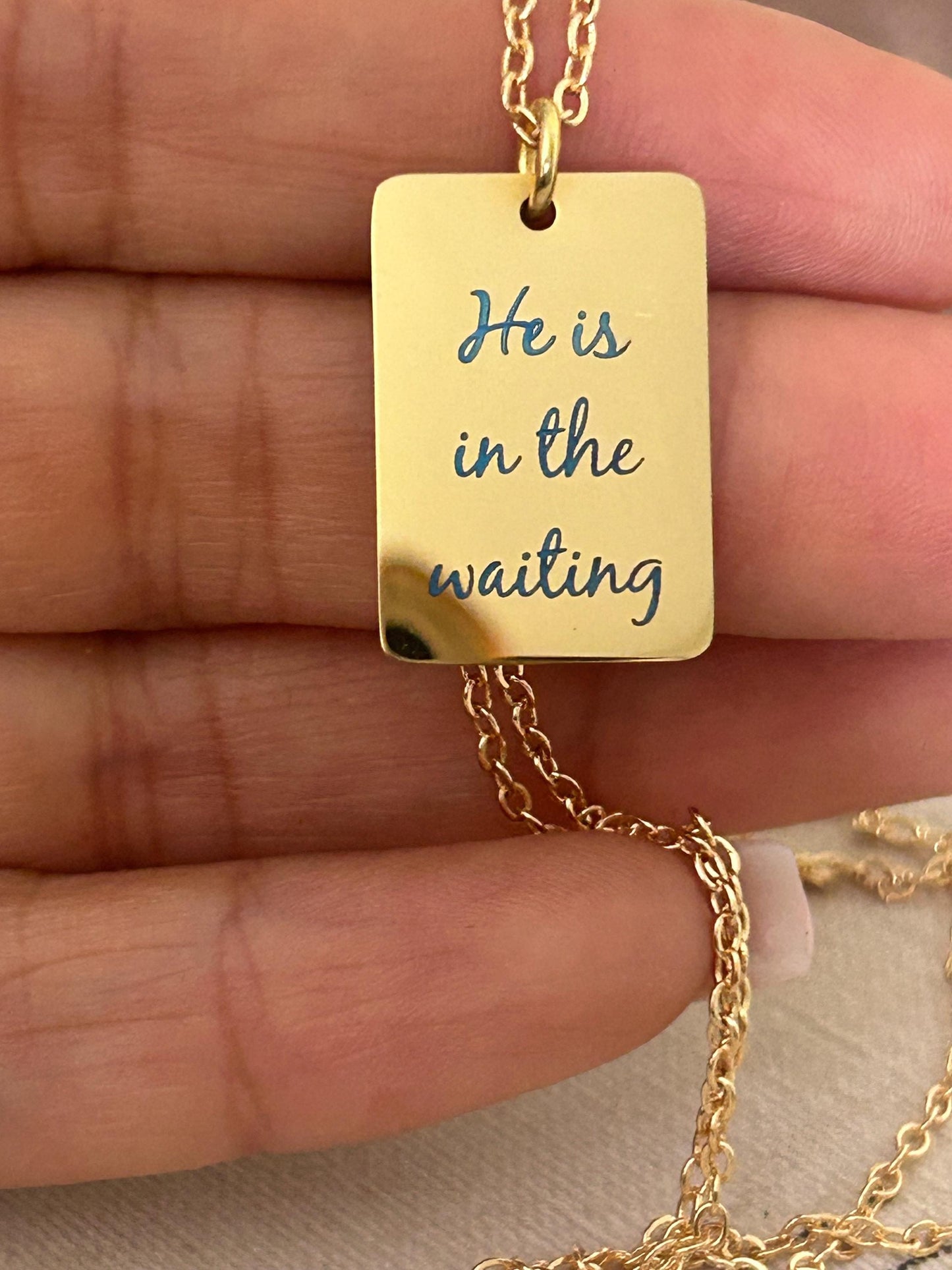 He is in the waiting Christian Necklace, Christian Gifts, Scripture Jewelry, Personalized Necklace, Gifts for Mom, Inspirational Jewelry