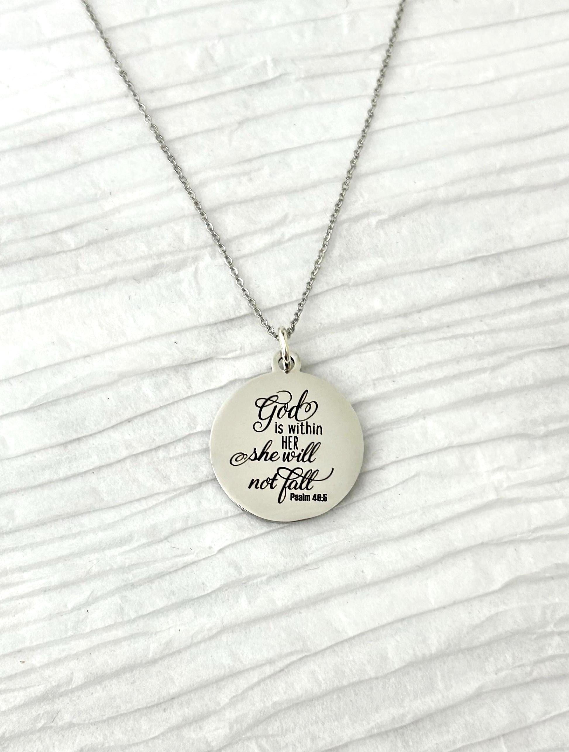 God is within her Bible Verse Necklace, Psalm 46:5, Christian Jewelry, Christian Gifts for Women, Scripture Necklace, Affirmation Baptism