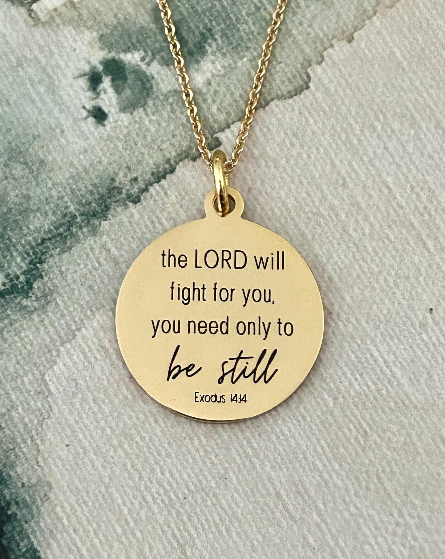 The Lord will fight for you Exodus 14:14 Engraved Bible Verse Necklace Christian Gifts Scripture Charms