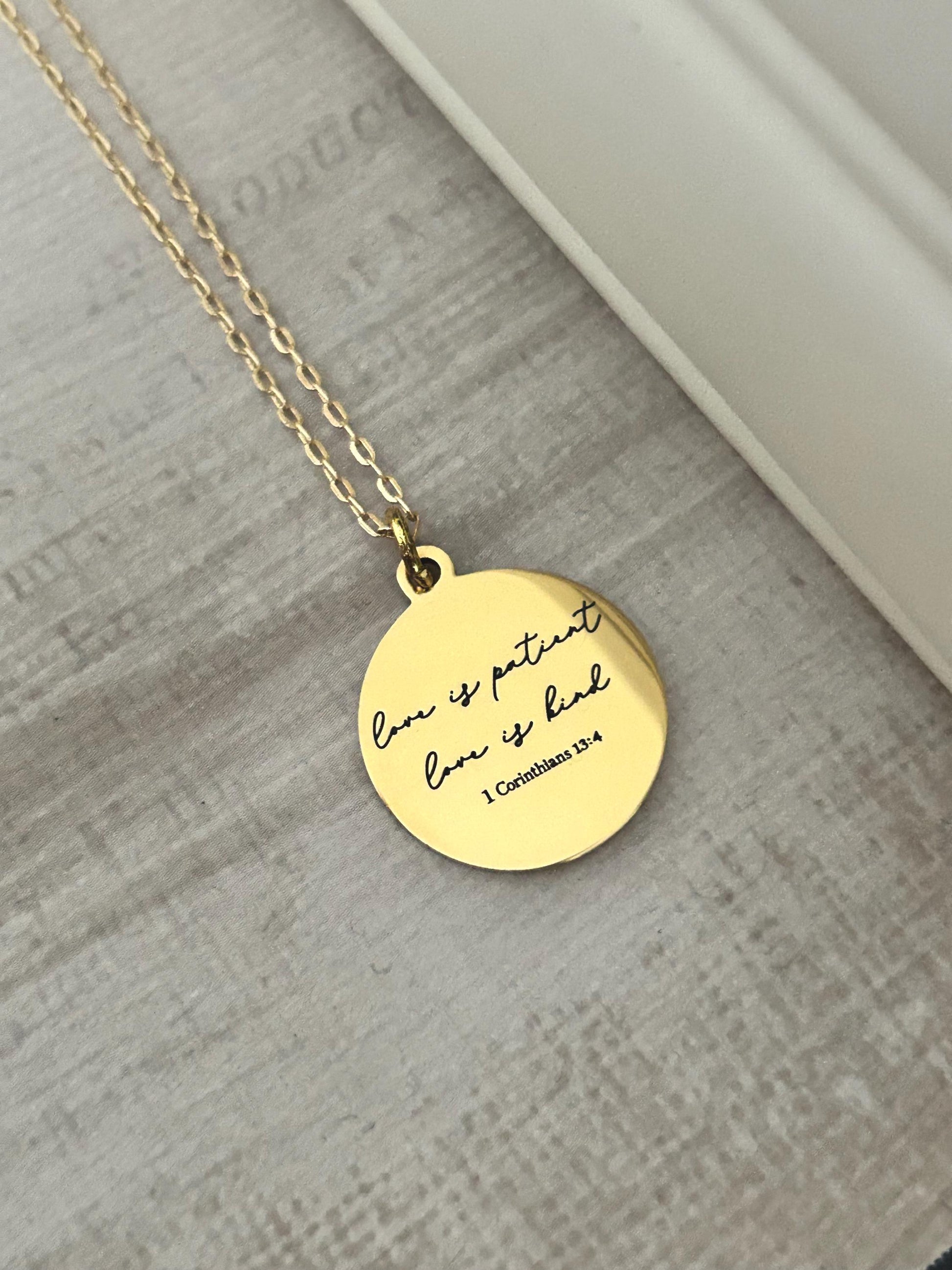 Love is Patient Love is Kind Bible Verse Necklace, Christian Gifts, Scripture Jewelry, Wedding Gift, Gifts for Mom, Love Necklace, Birthday