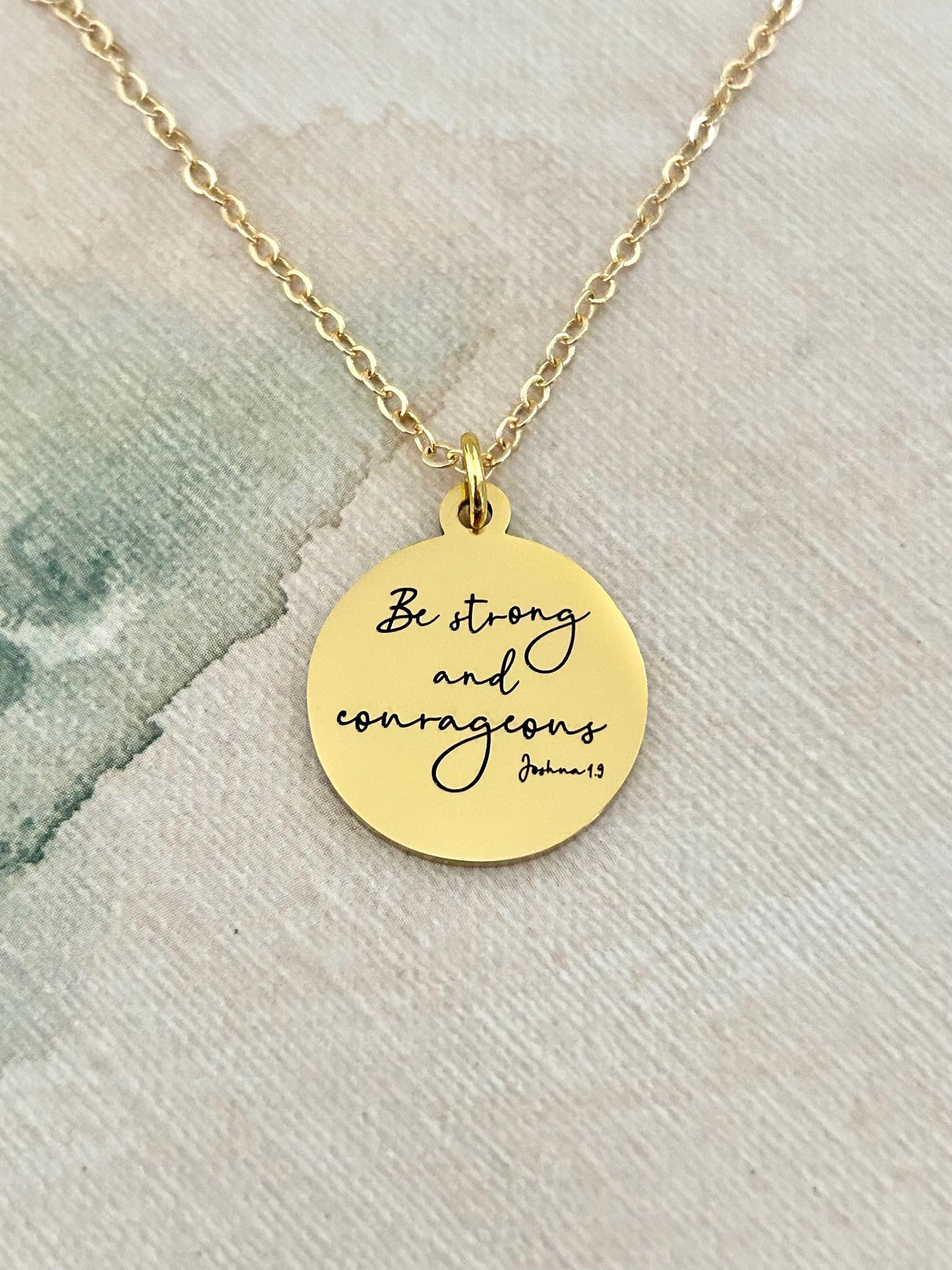 Be Strong and Courageous Necklace | Joshua 1:9 Bible Verse Necklace | Christian Gift | Faith Jewelry | Inspirational Scripture Necklace