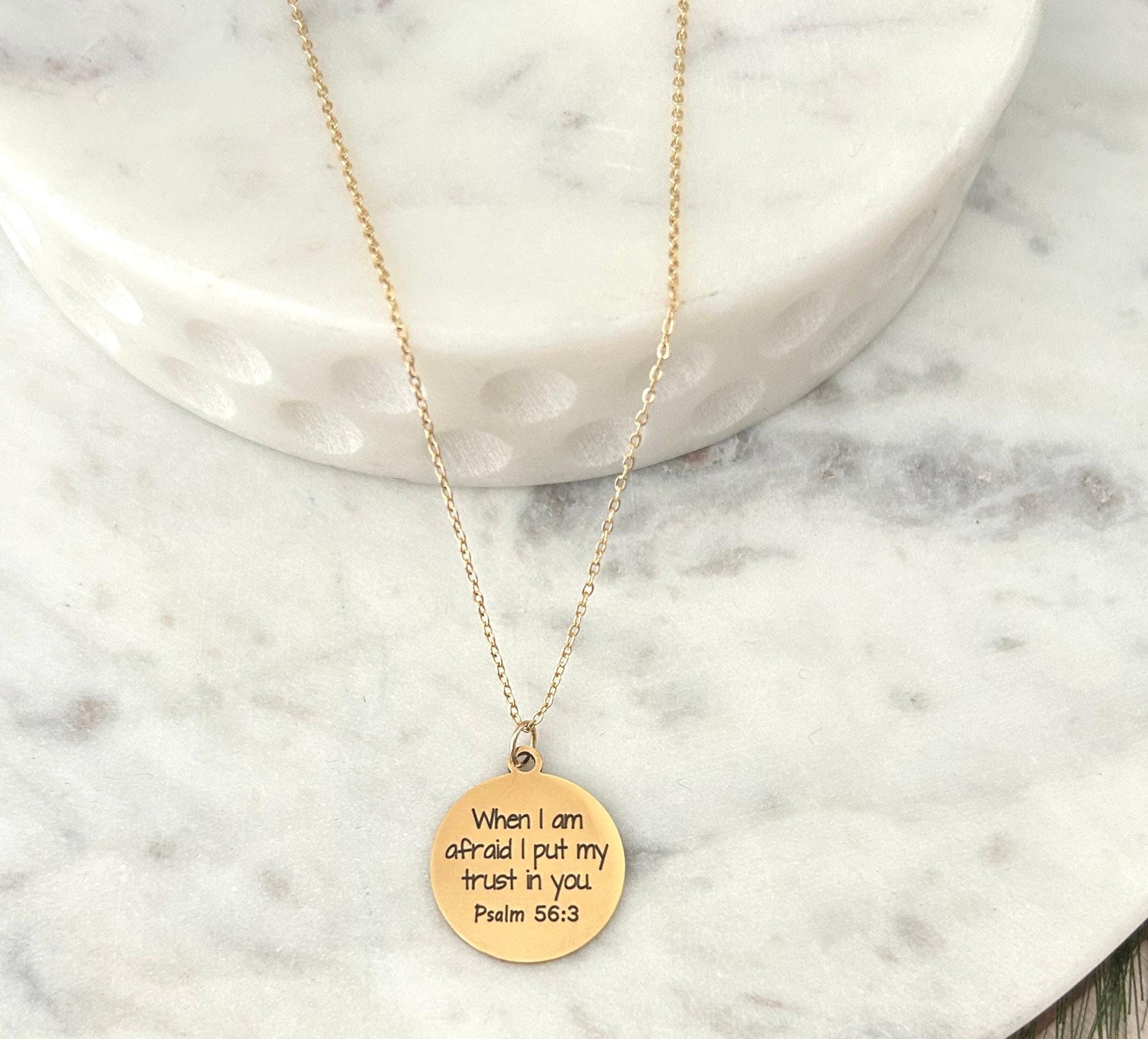 Psalms 56:3 Bible Verse Necklace, When I am afraid I put my trust in You, Christian Gifts, Faith Inspirational Jewelry, Engraved Necklace