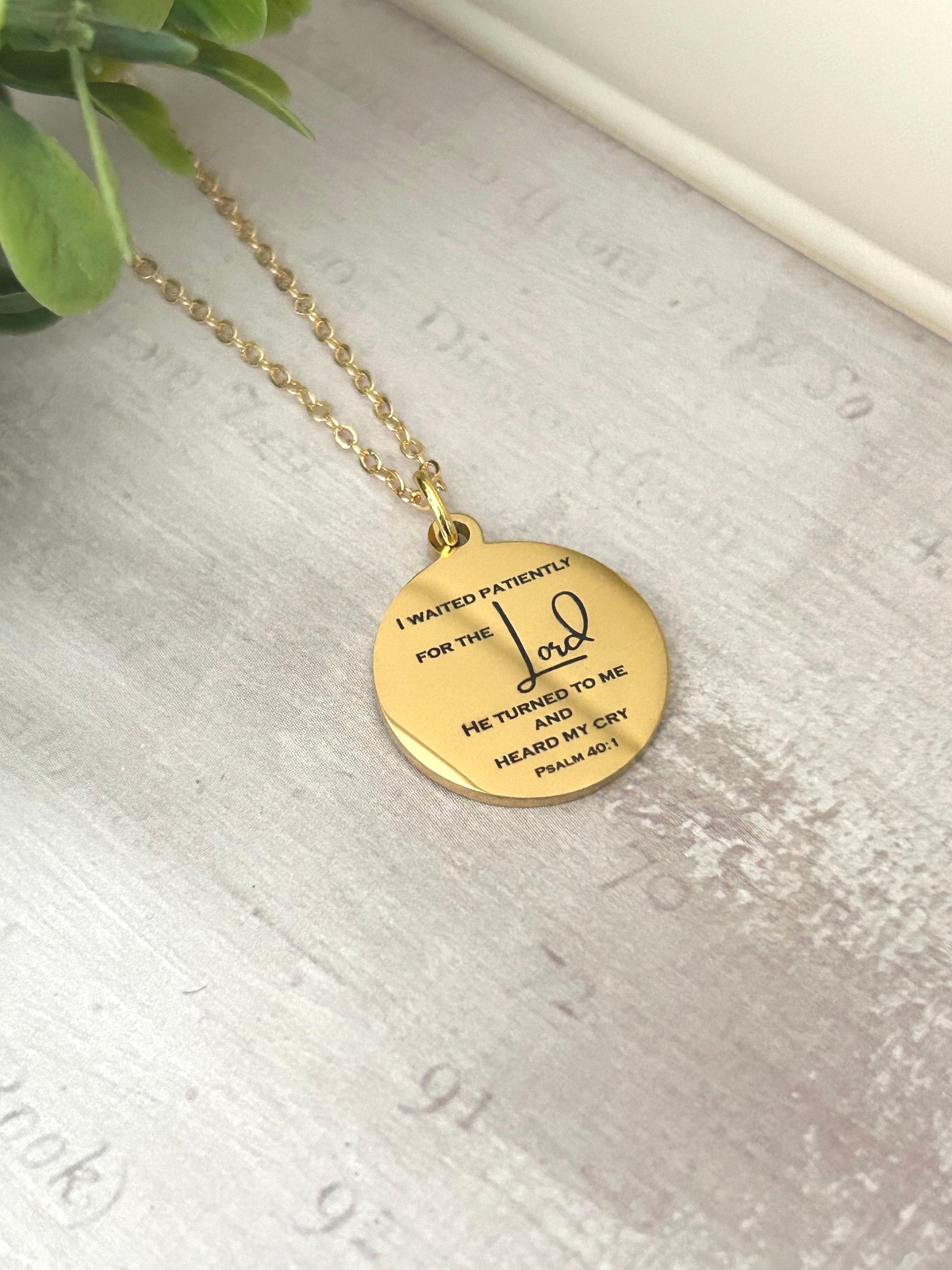 Psalm 40:1 Bible Verse Necklace I waited patiently for The Lord Christian Gift
