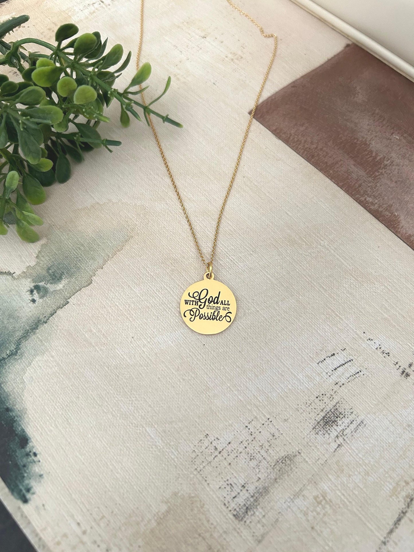 Gold Bible Verse Necklace: Christian Scripture Jewelry Gift With God All Things are Possible