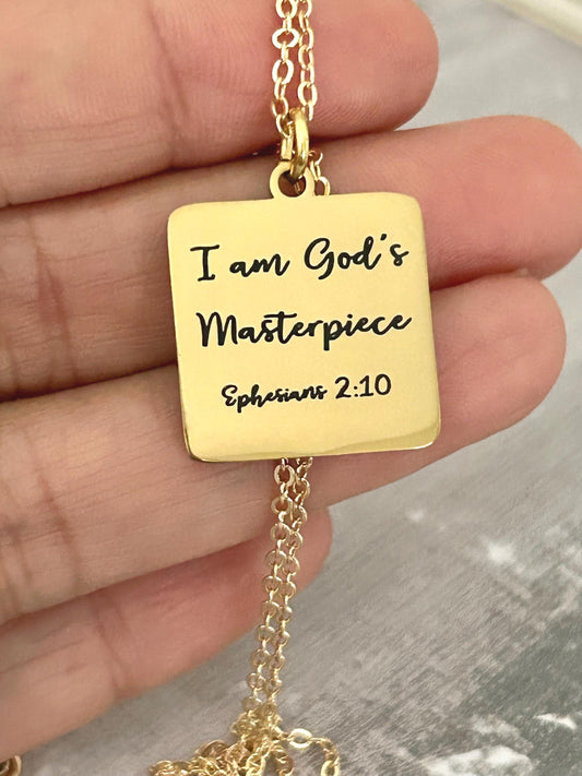 I Am Gods Masterpiece Bible Verse Necklace,Christian Gifts,Motivational Necklace,Meaningful gifts,Ephesians 2:10 Jewelry,Affirmation Baptism