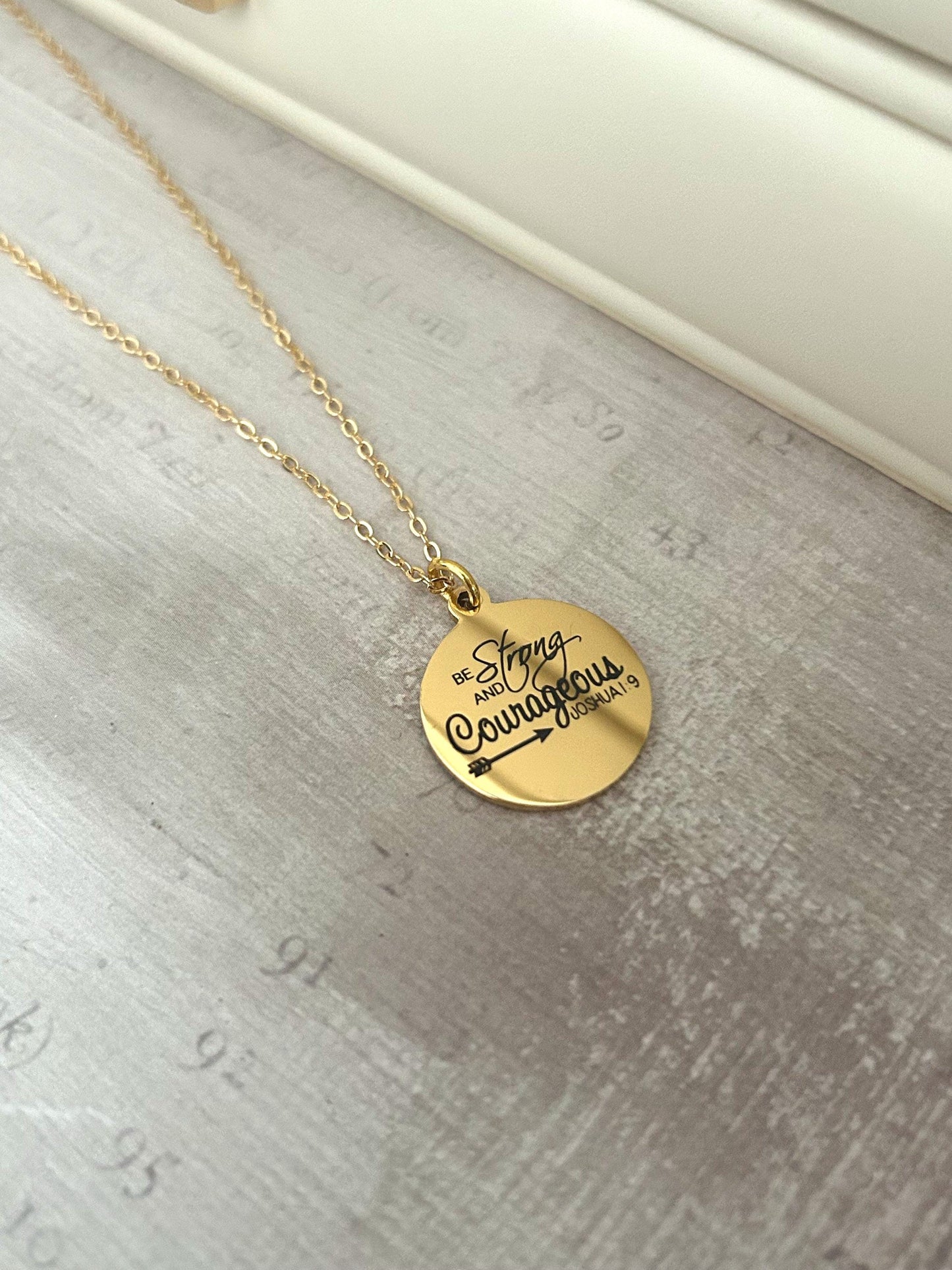 Be Strong And Courageous Bible Verse Necklace, Christian Gifts, Scripture Jewelry, Gifts for Mom, Baptism Affirmation Necklace, Joshua 1:9