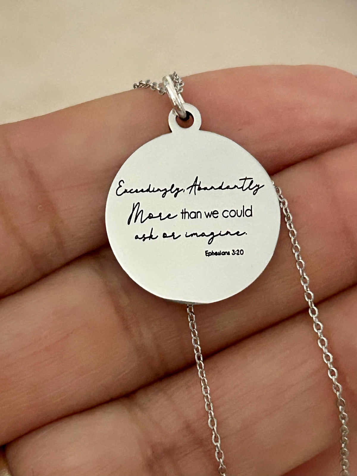 Christian Encouragement Necklace, Personalized Bible Verse Jewelry, Ephesians 3:20 Gift for Her, Faith Necklace, Exceedingly Abundantly