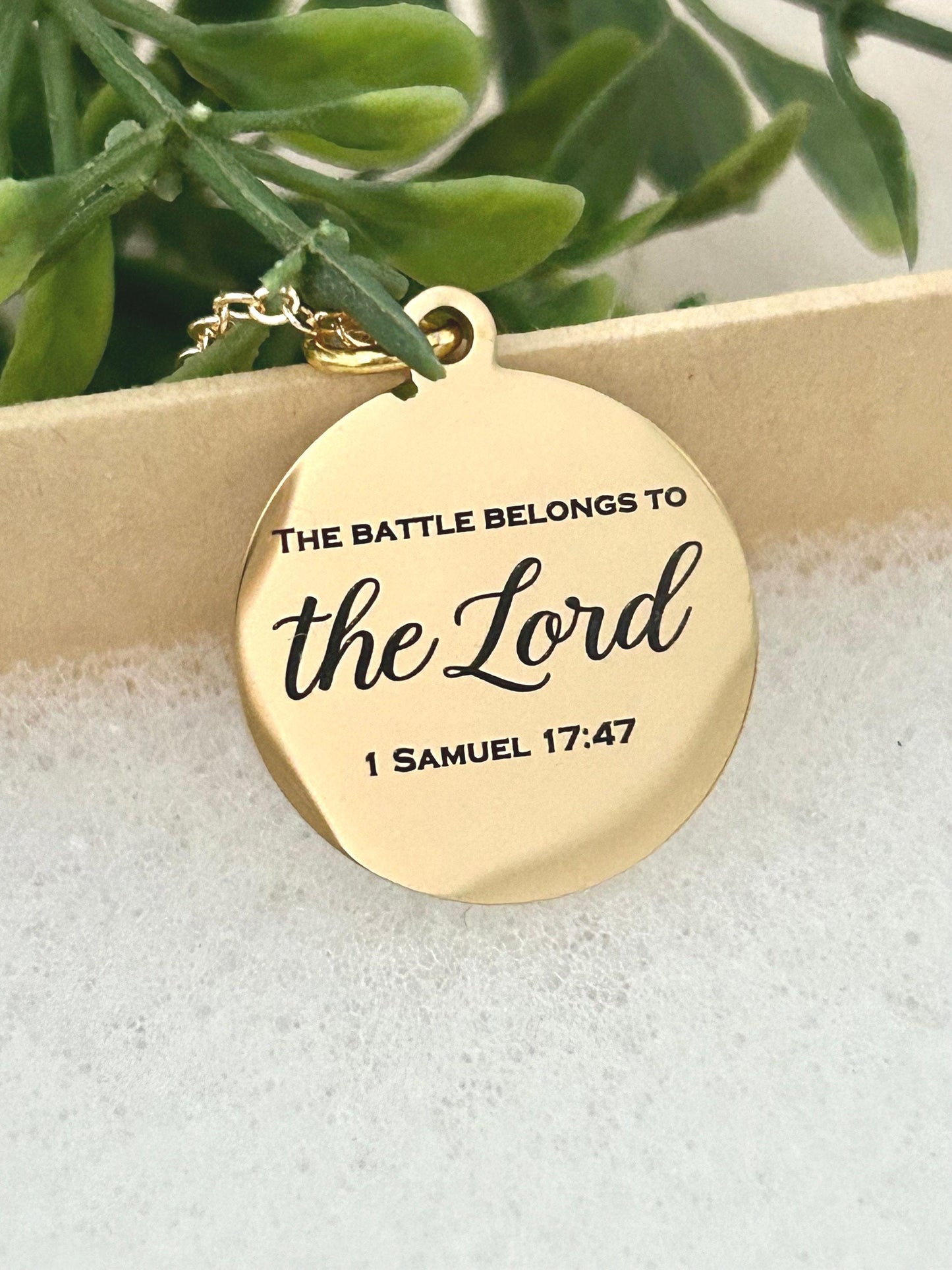 The Battle Belongs To The Lord Bible Verse Necklace, 1 Samuel 17:47, Christian Gifts, Personalized Necklace